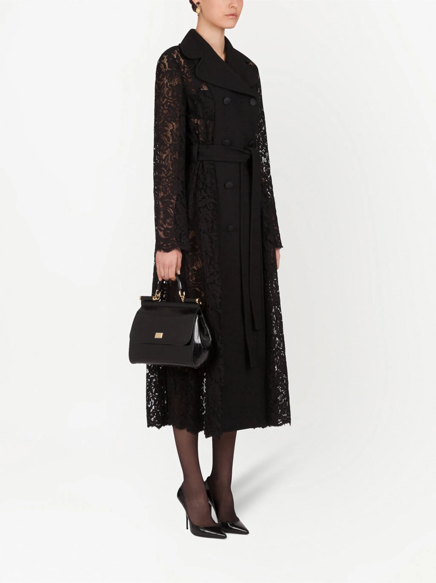 lace-detail double-breasted coat