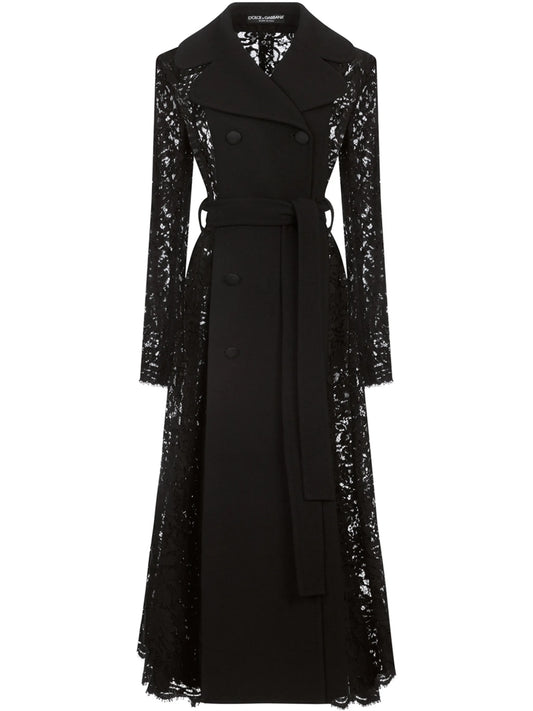 lace-detail double-breasted coat