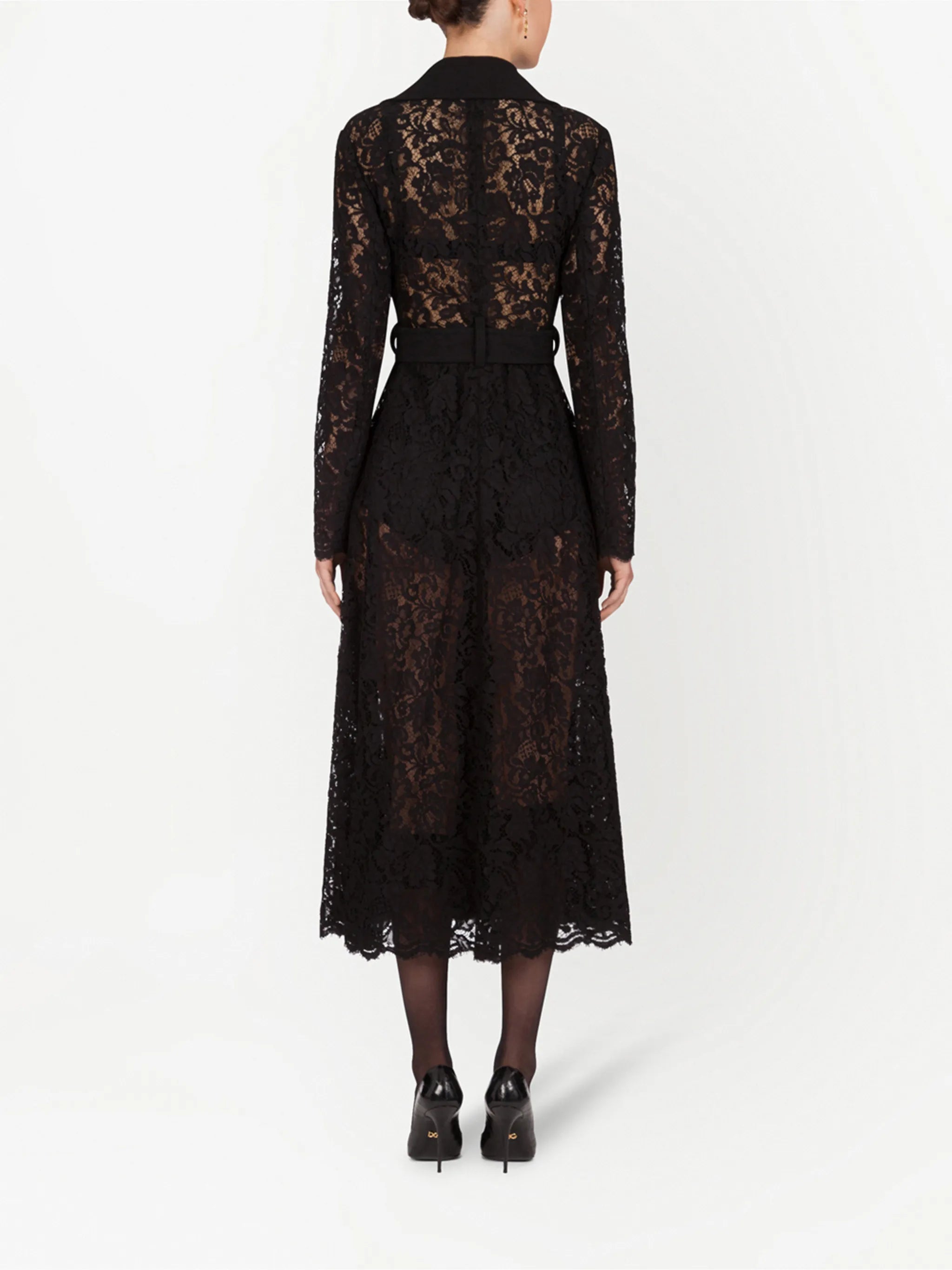 lace-detail double-breasted coat