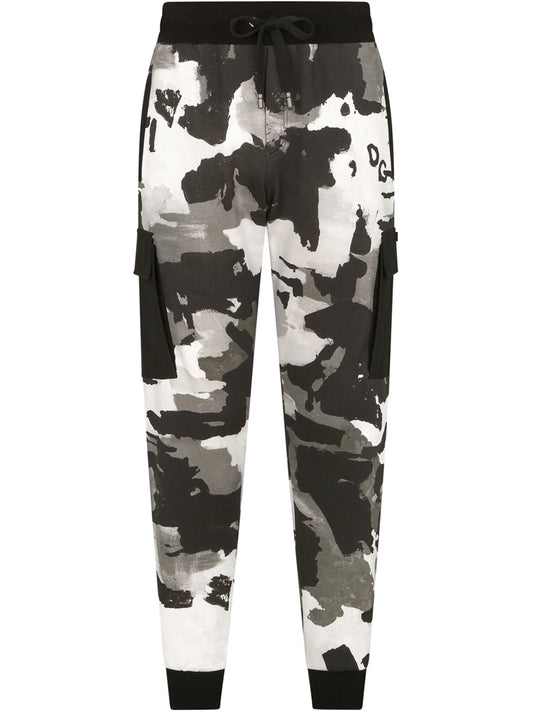 camouflage-pattern tapered track pants