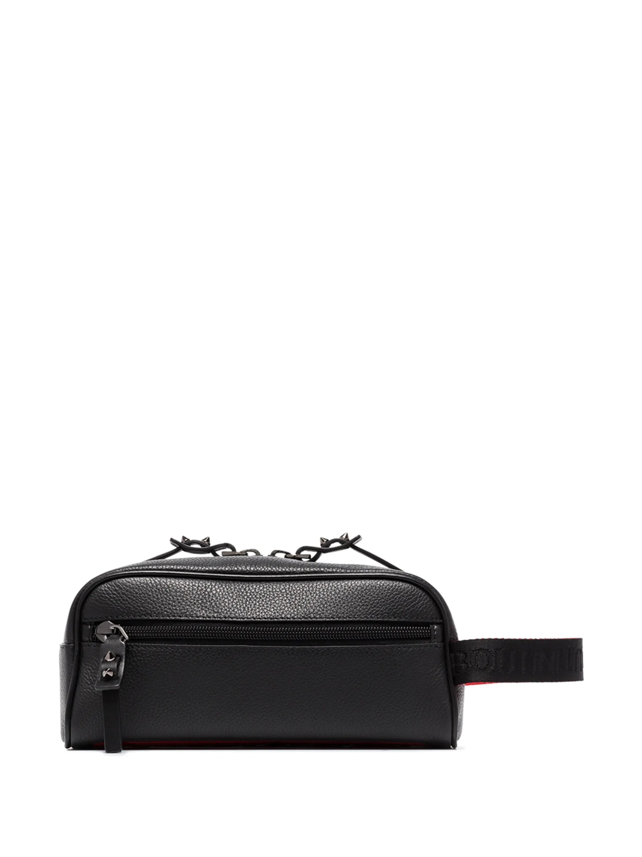 grained leather zip wash bag