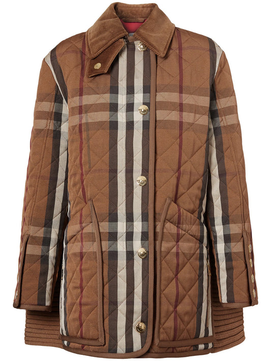check-print corduroy coat