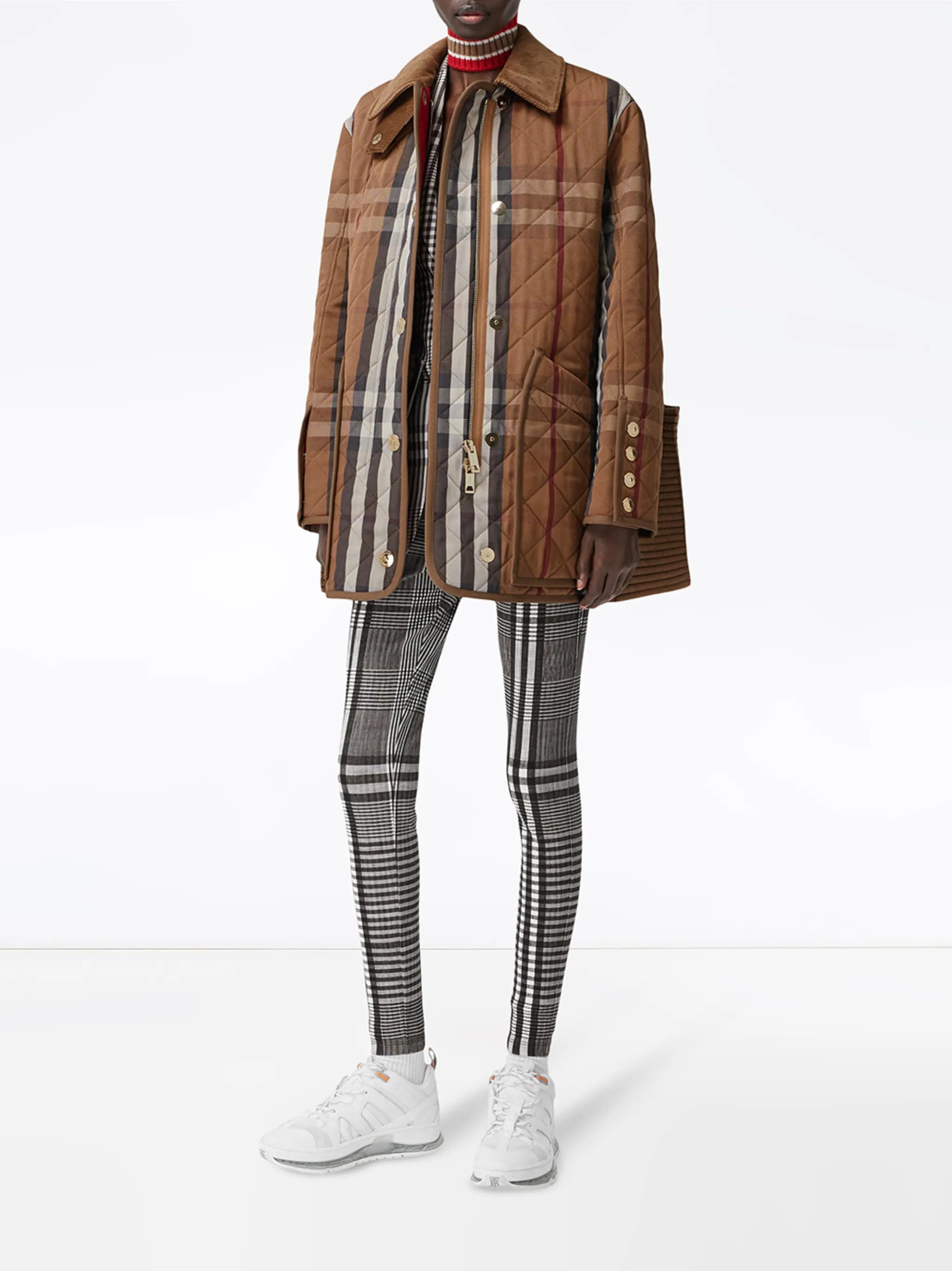 check-print corduroy coat