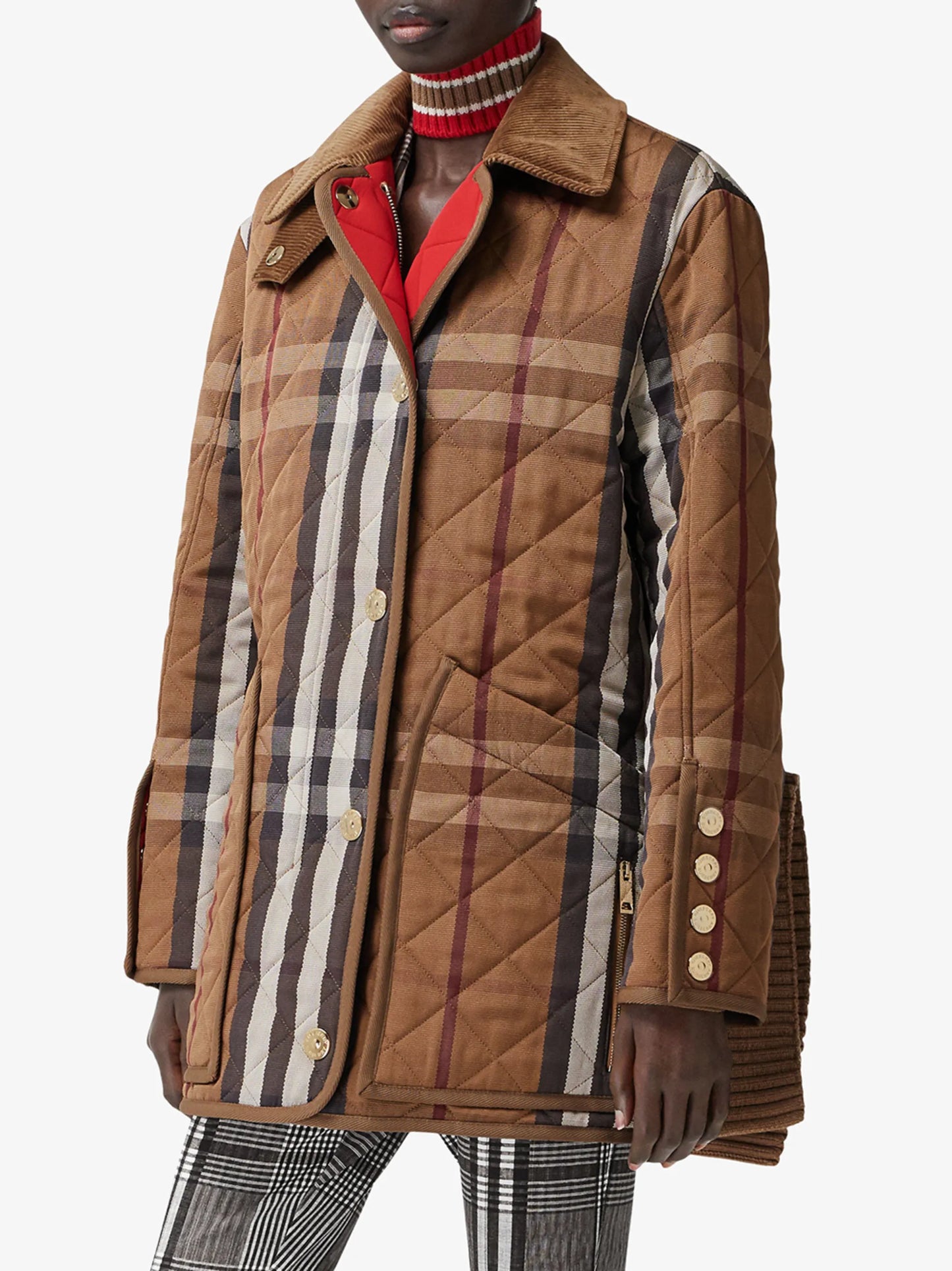 check-print corduroy coat