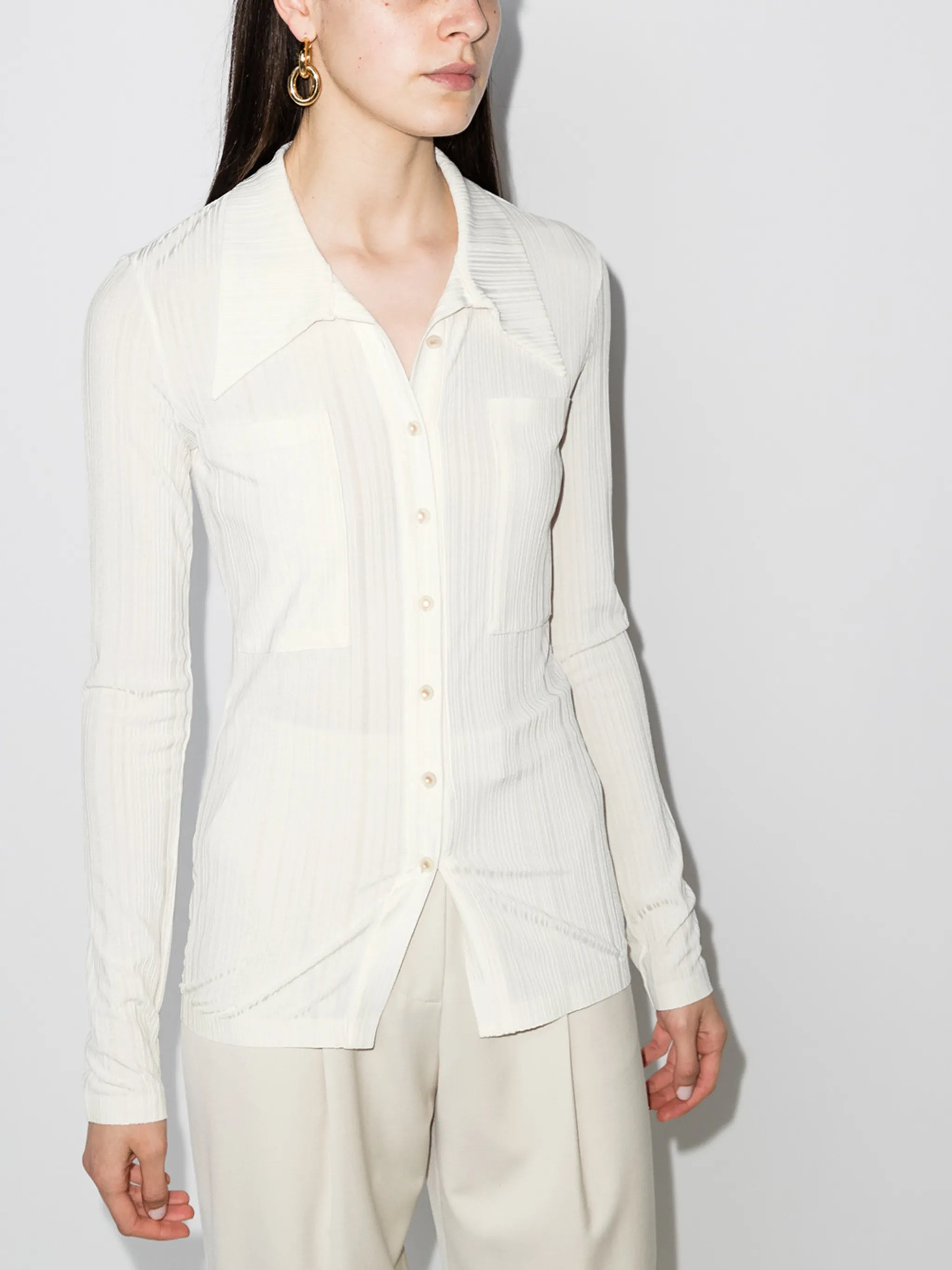 ribbed button-up shirt