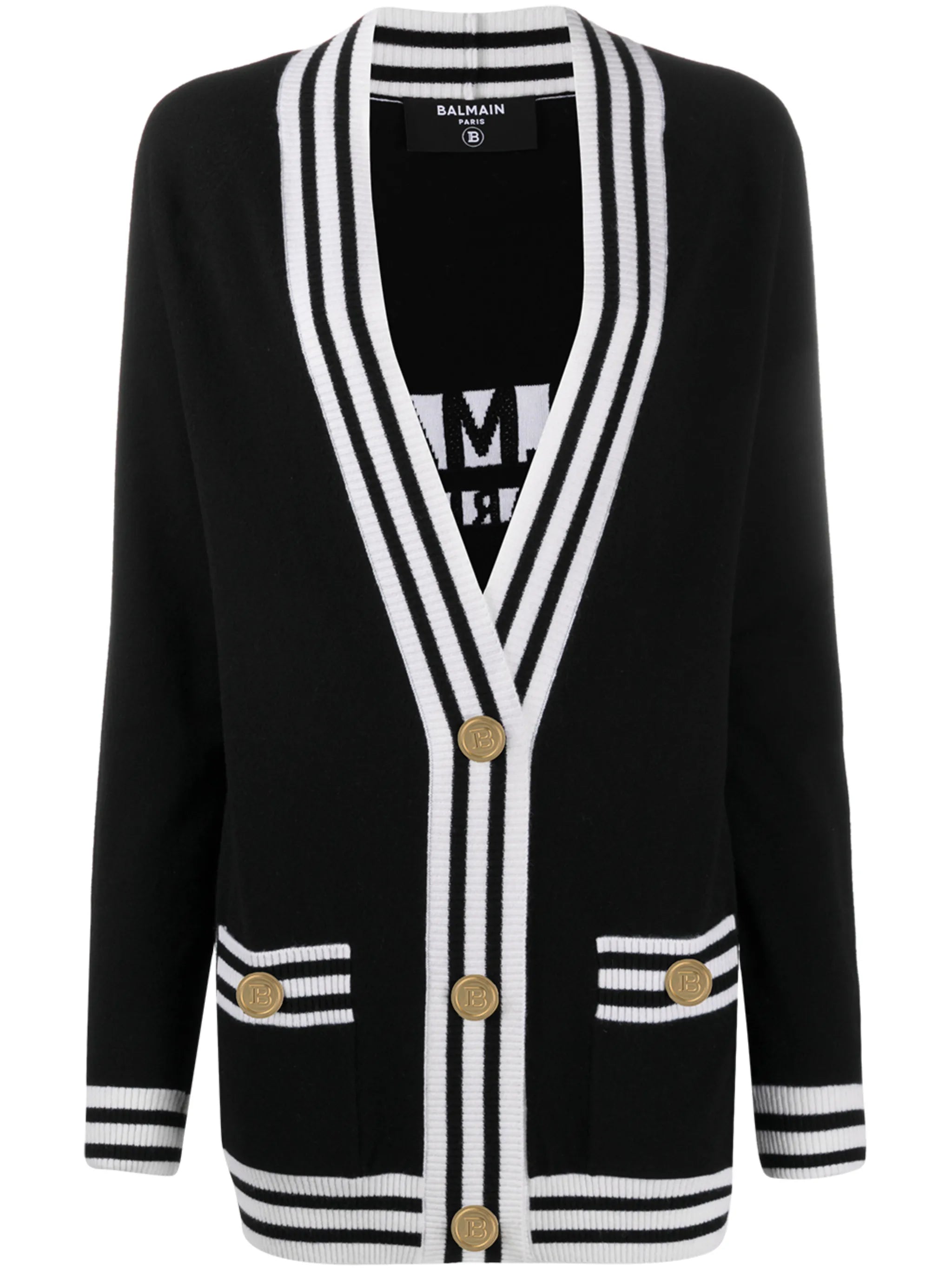 stripe-trim longline cardigan