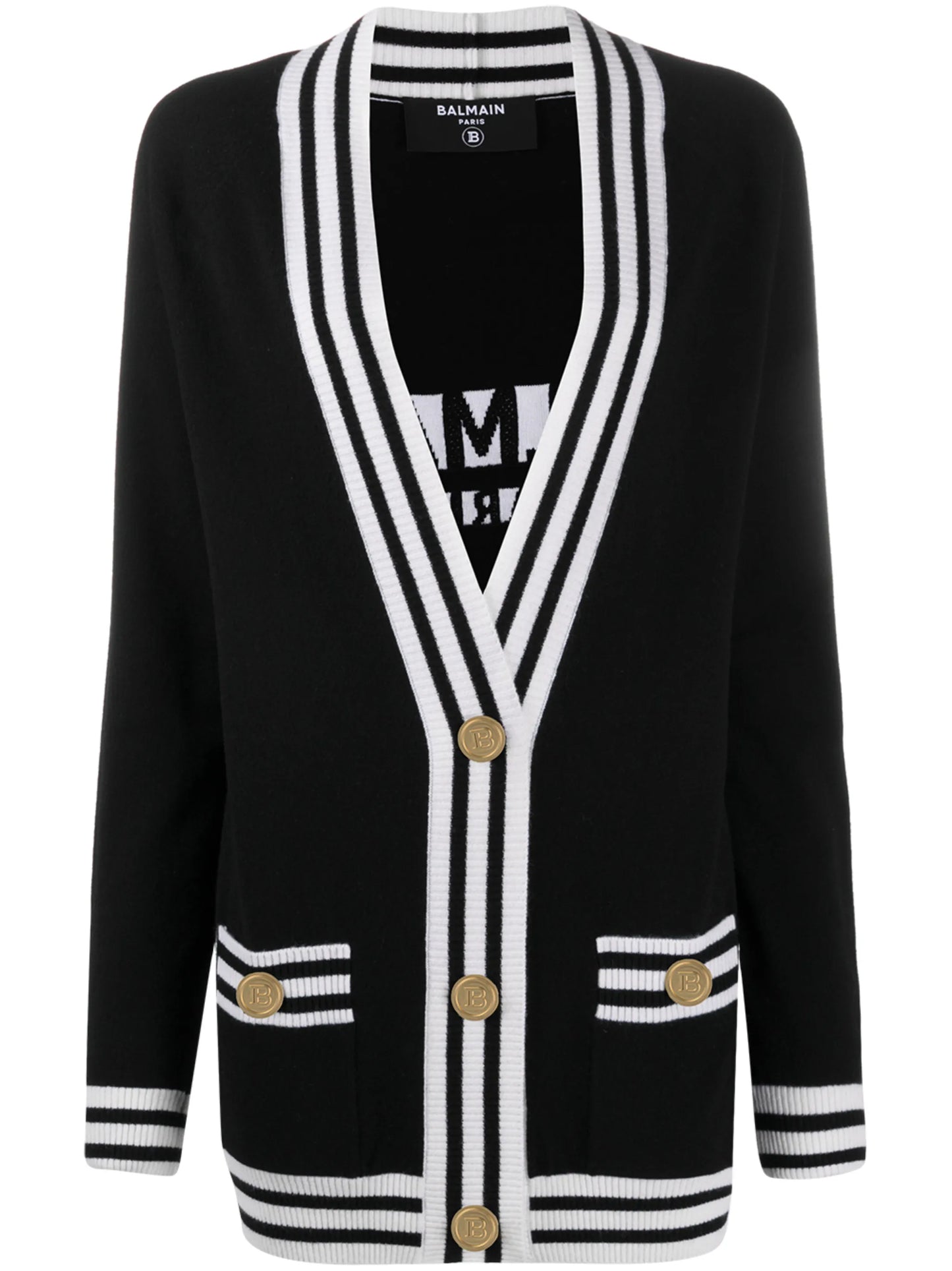 stripe-trim longline cardigan