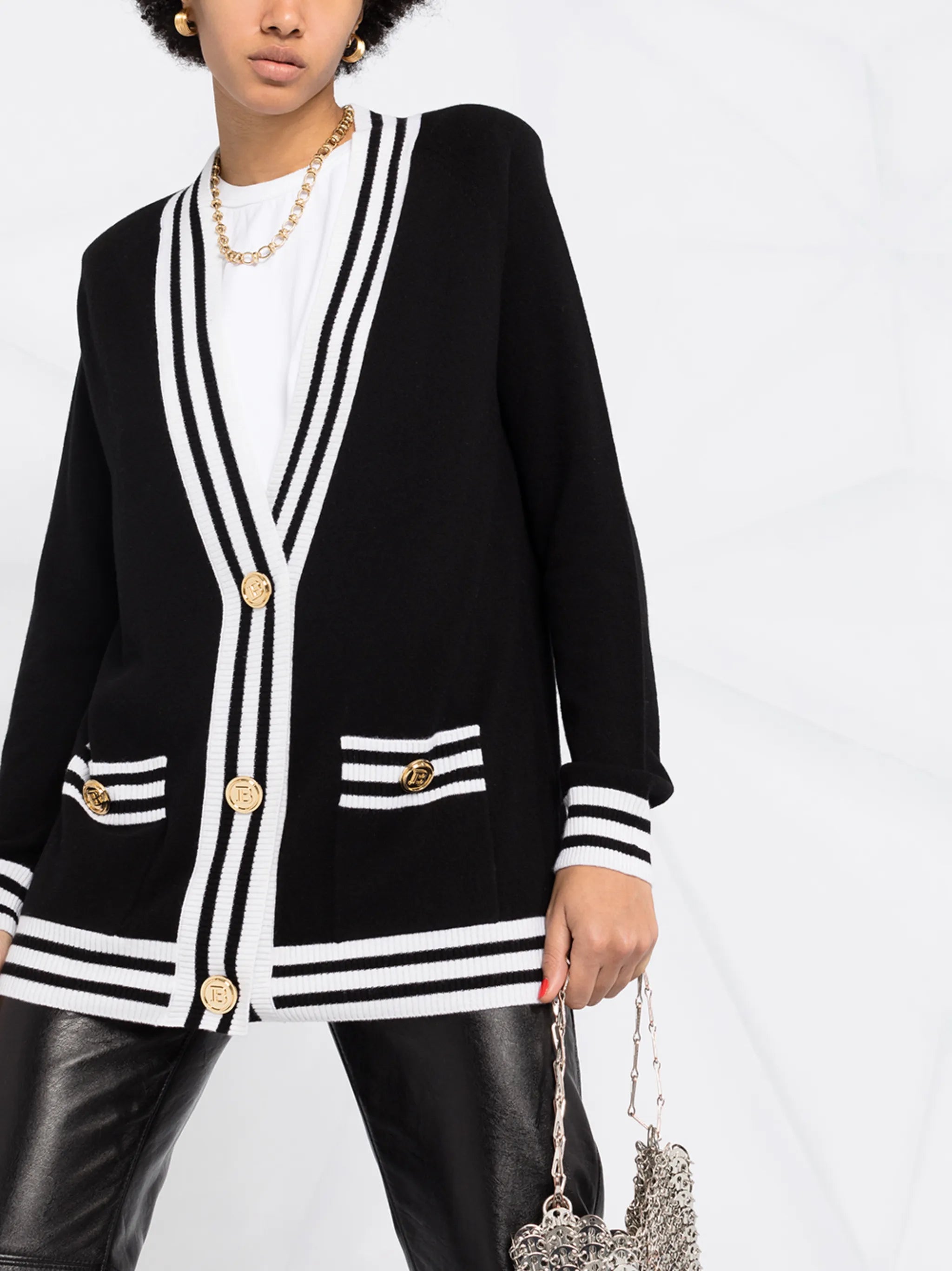 stripe-trim longline cardigan