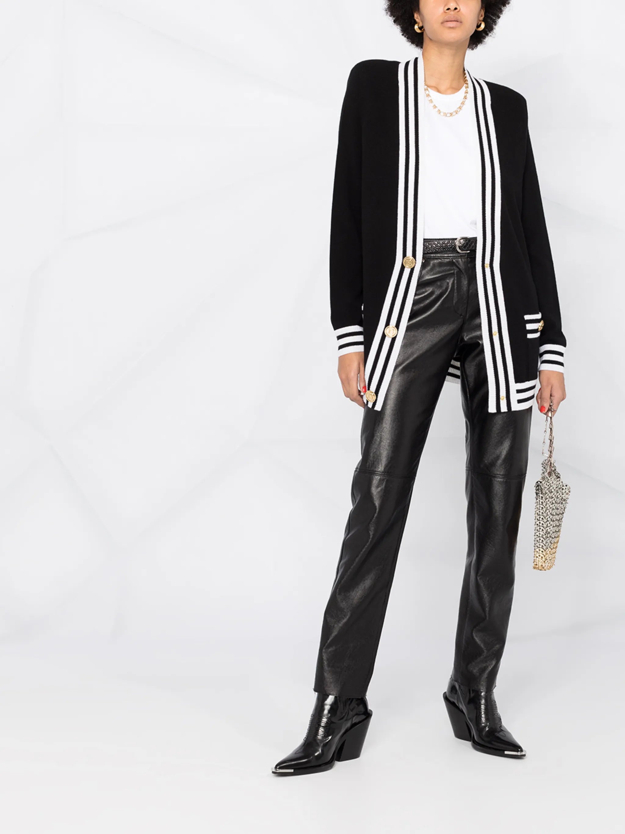 stripe-trim longline cardigan