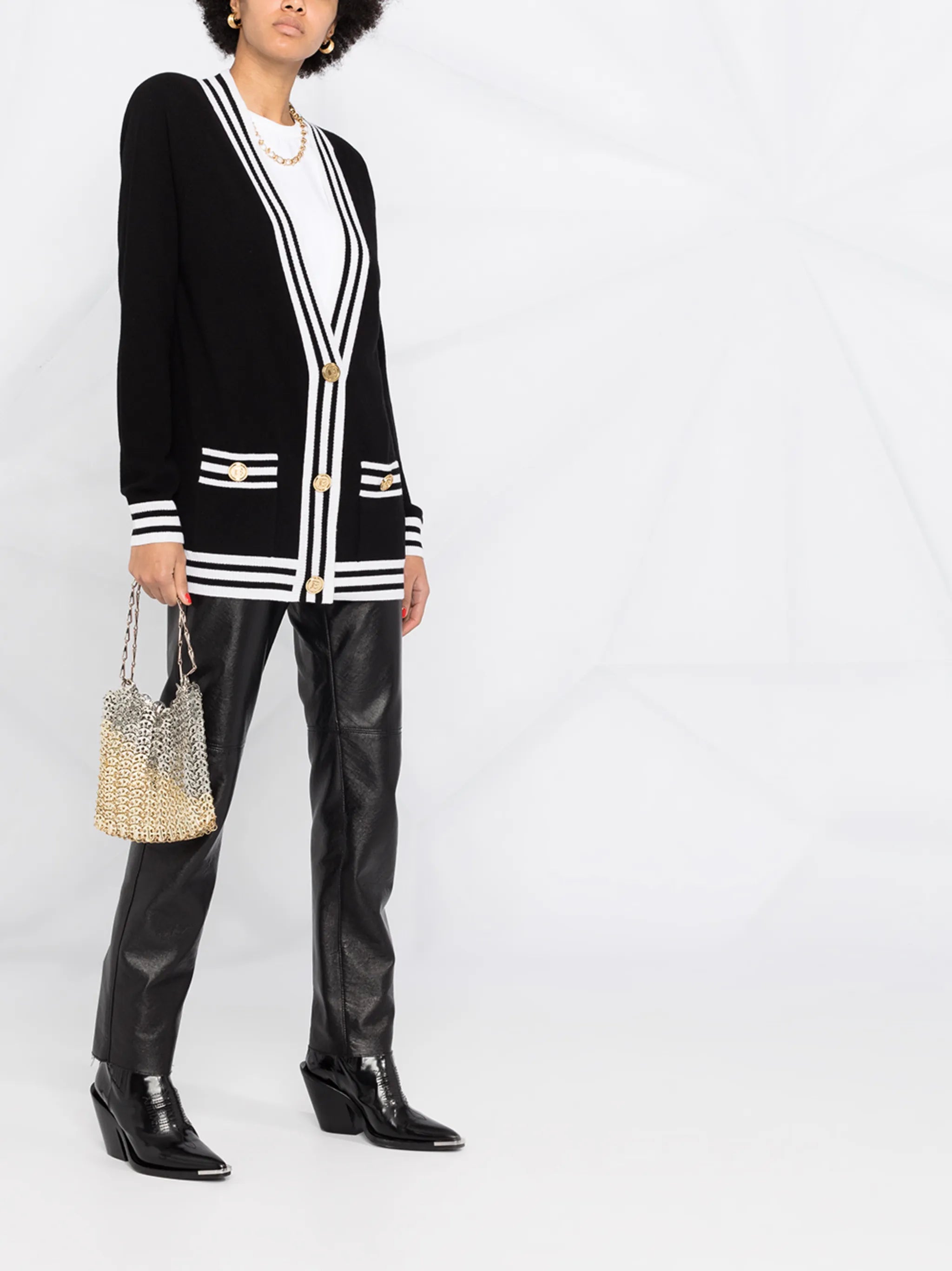 stripe-trim longline cardigan