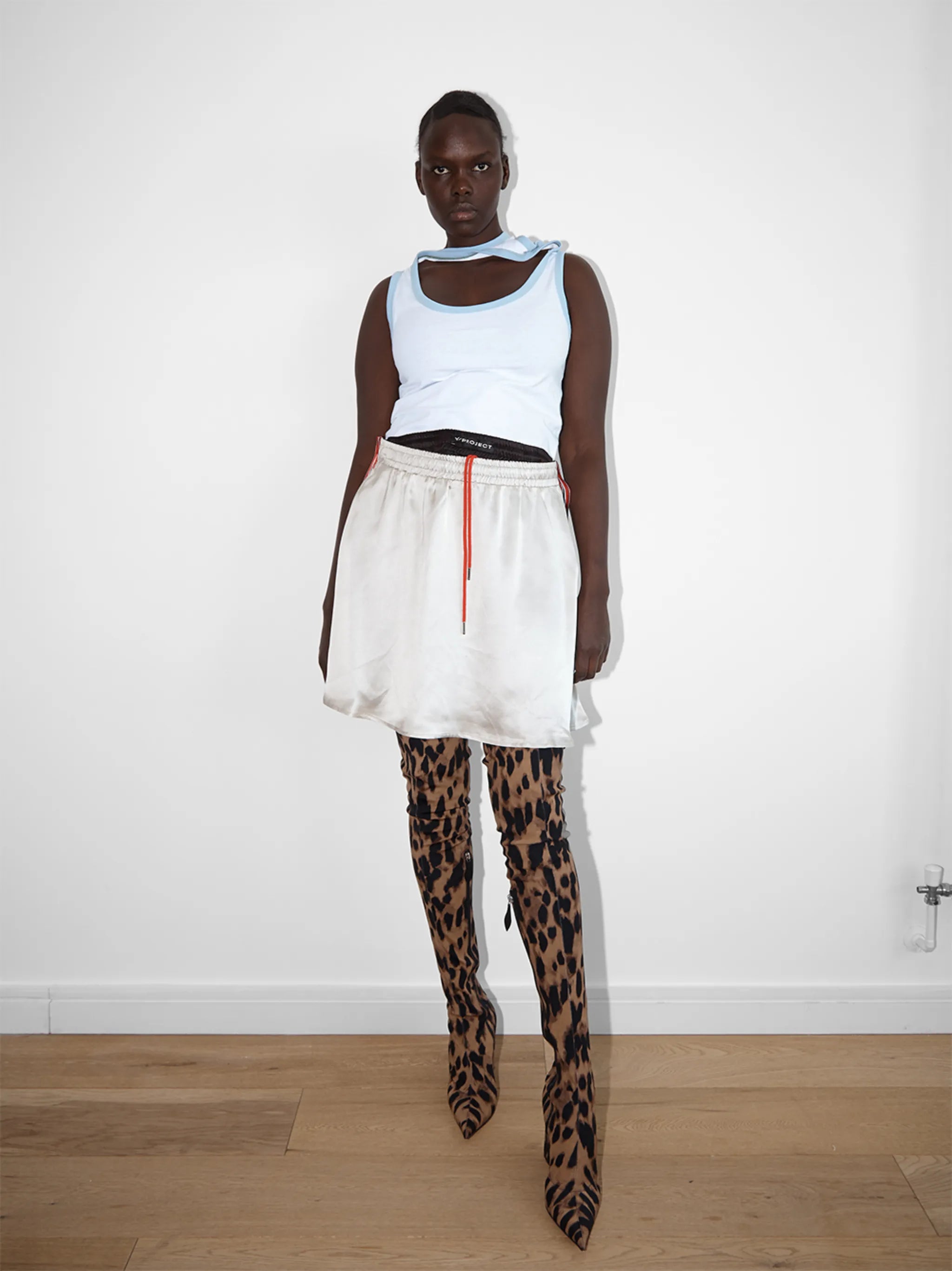 reversible side-stripe miniskirt