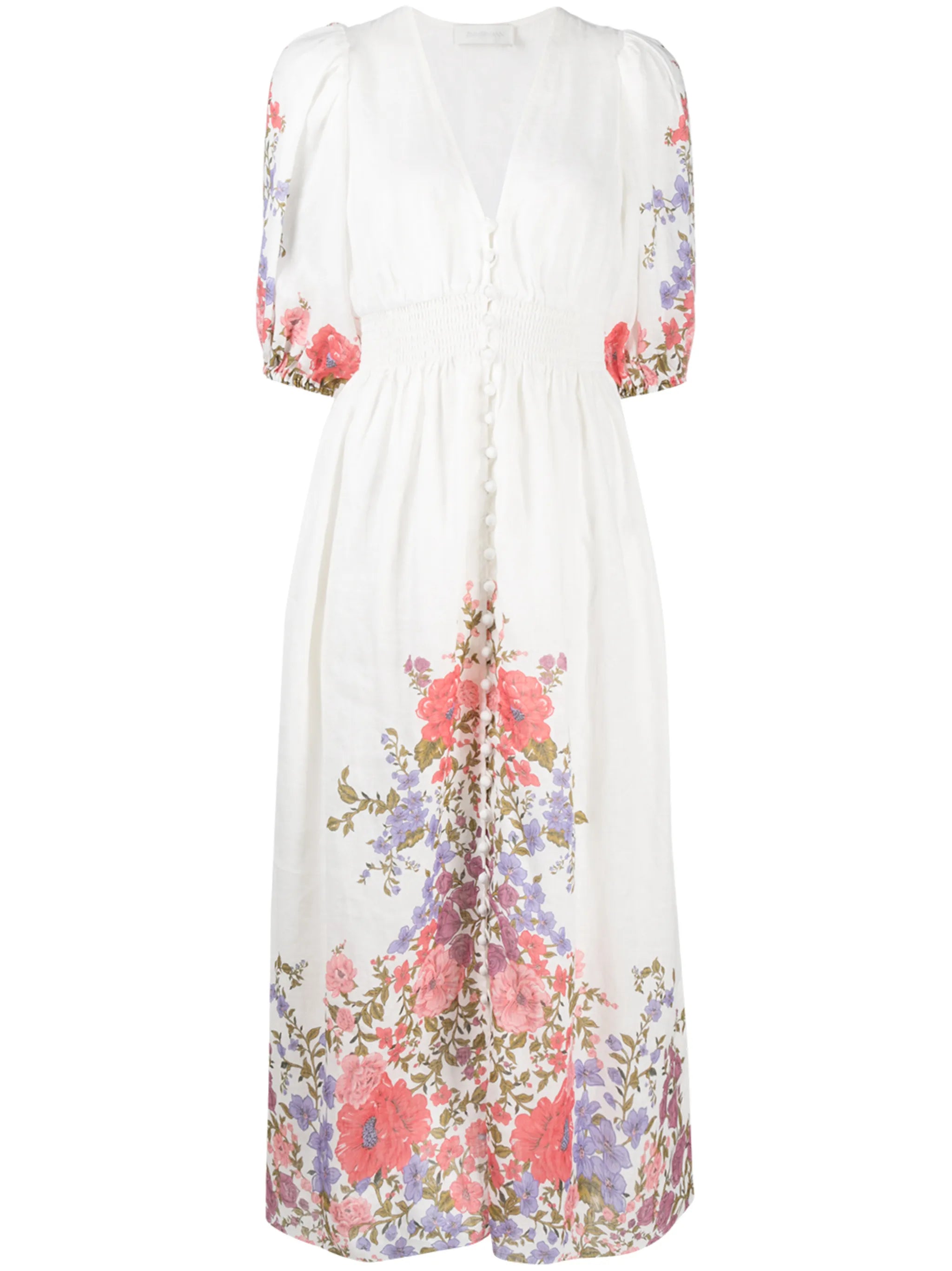 Crimson Floral shirred midi dress