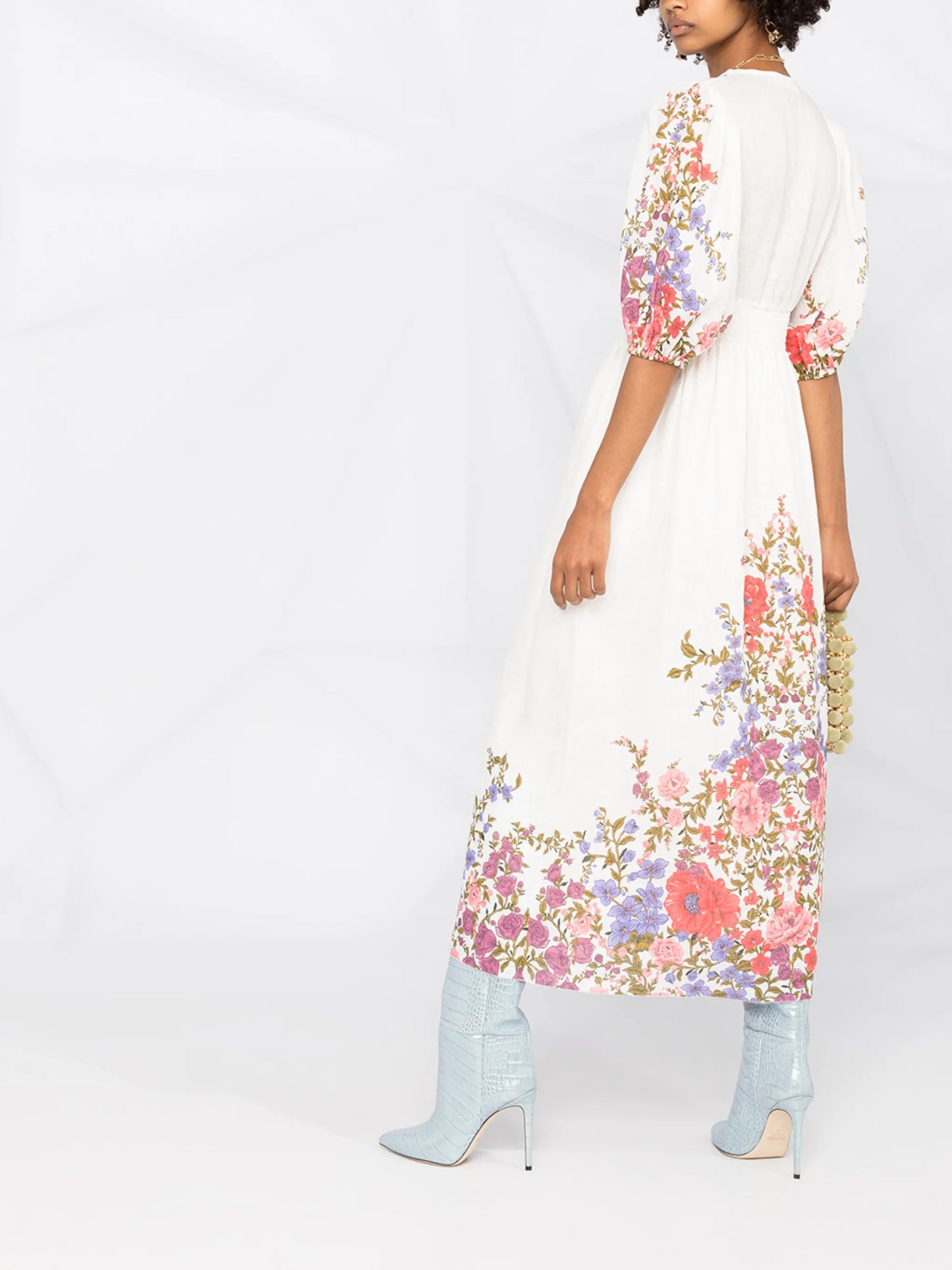 Crimson Floral shirred midi dress
