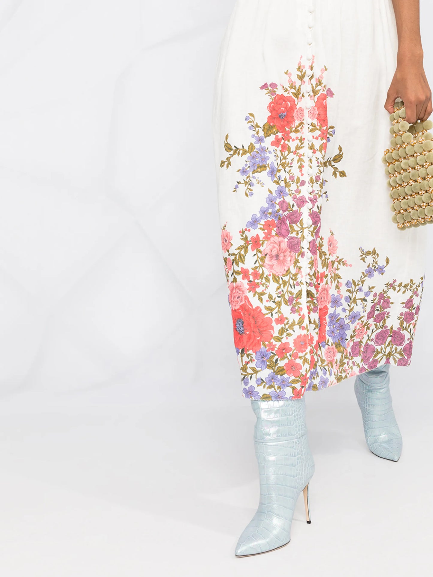 Crimson Floral shirred midi dress