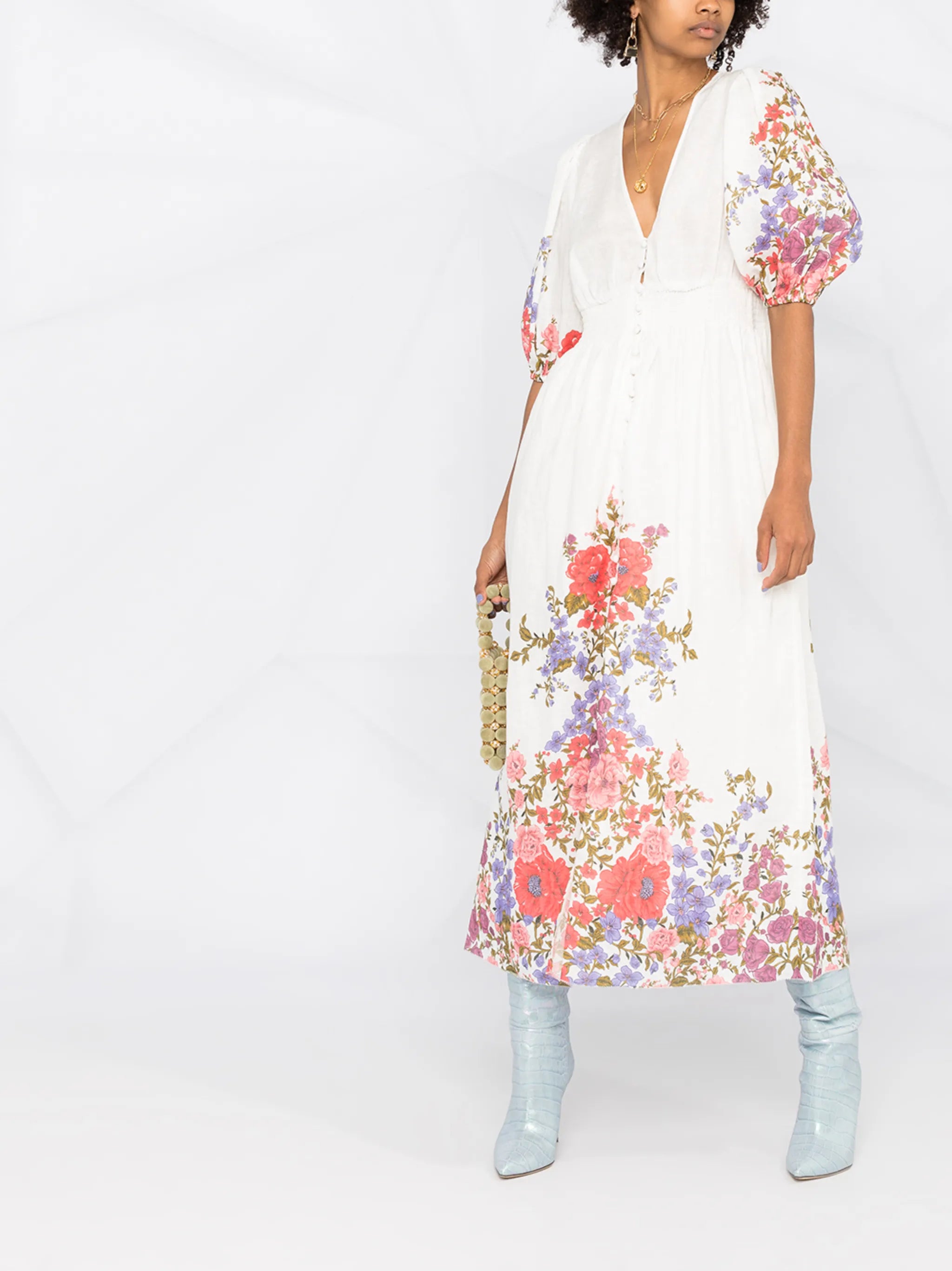 Crimson Floral shirred midi dress