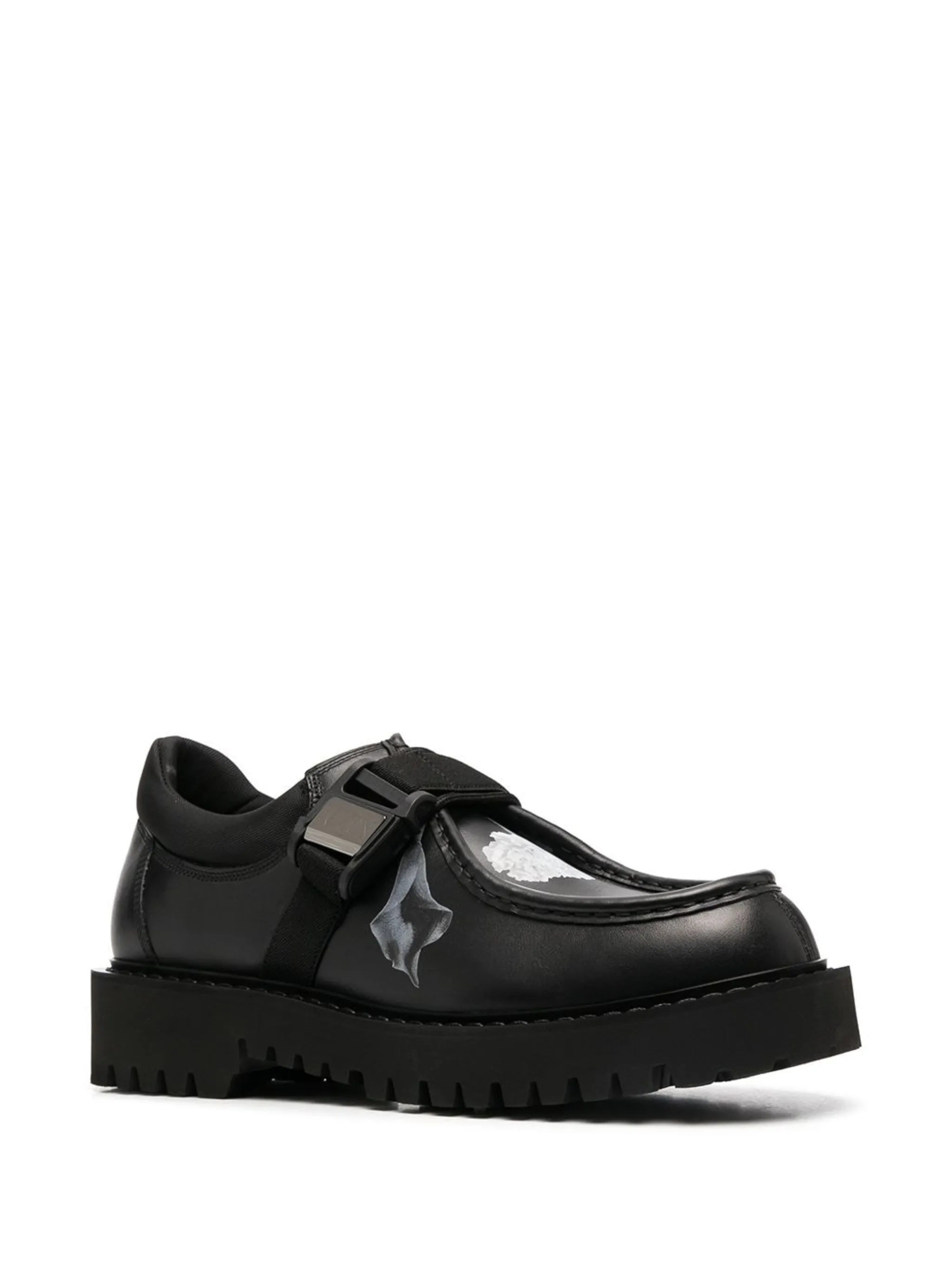 Flowersity leather buckle shoes