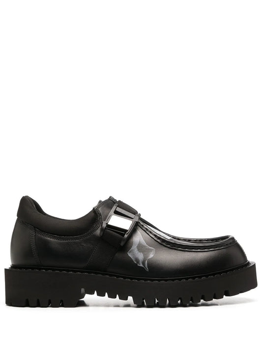 Flowersity leather buckle shoes