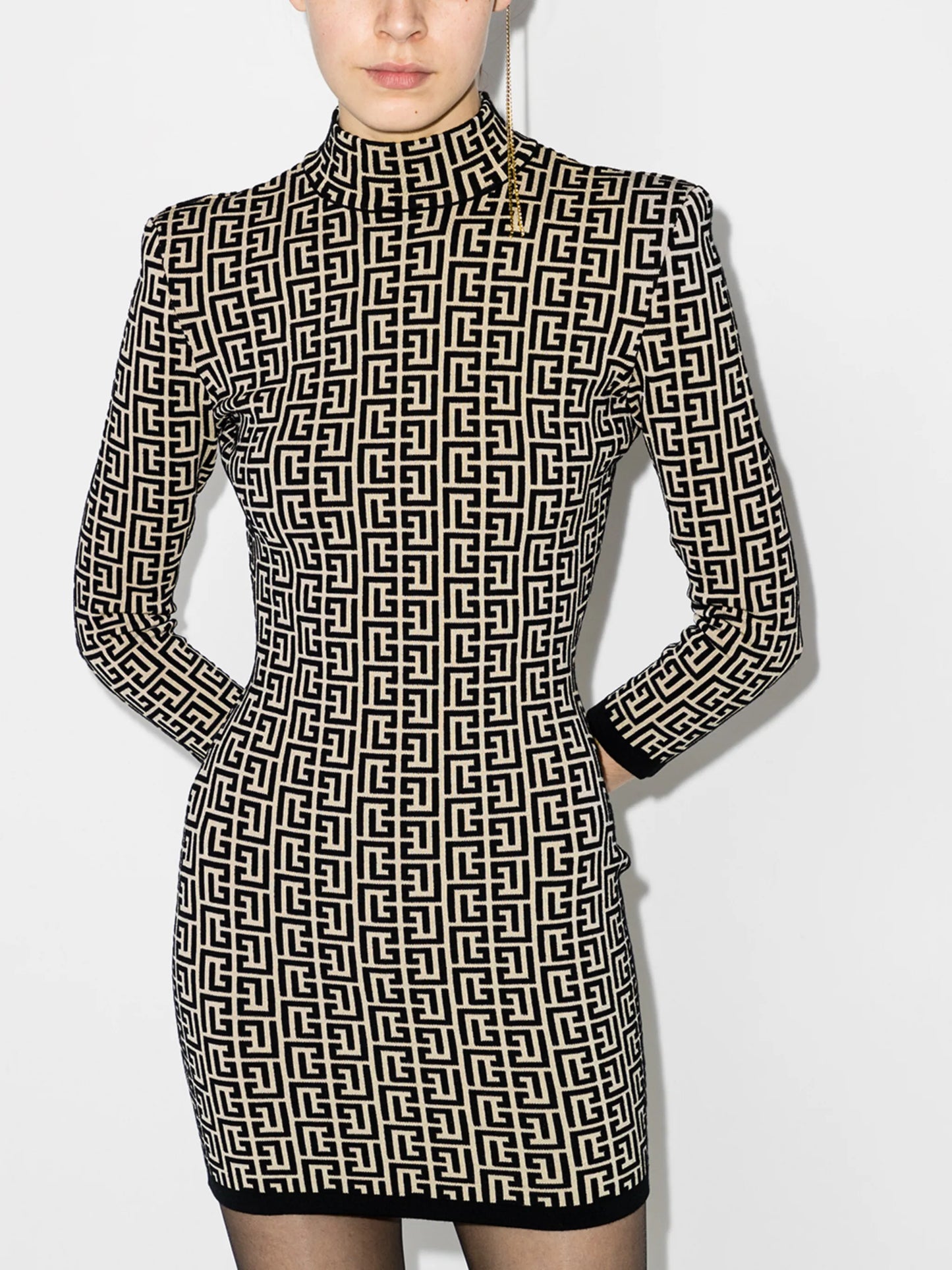 monogram-jacquard knitted mini dress