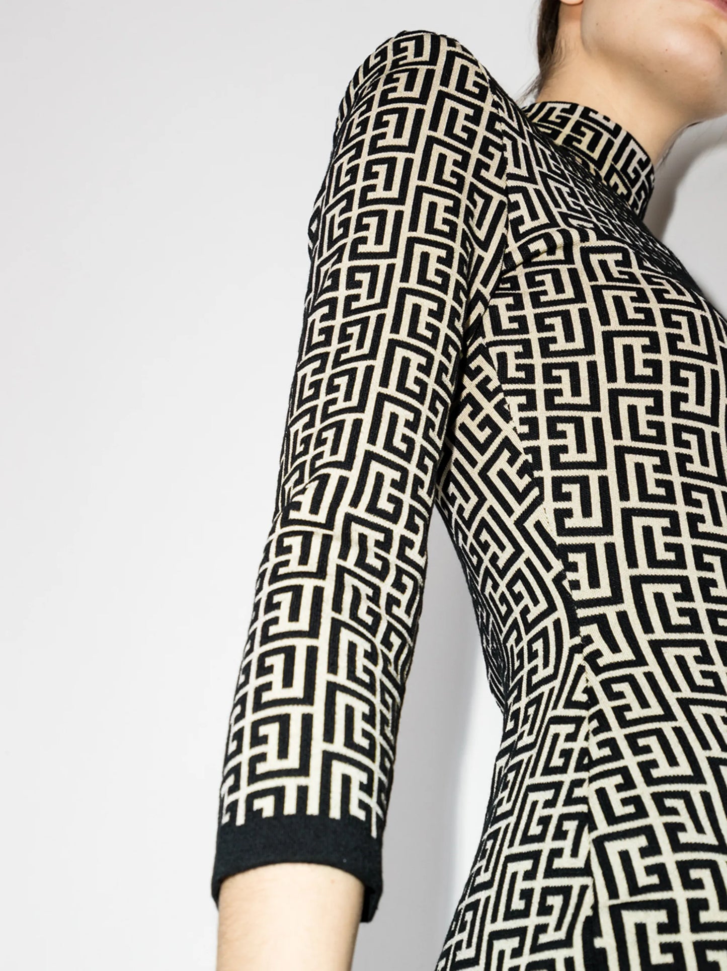 monogram-jacquard knitted mini dress