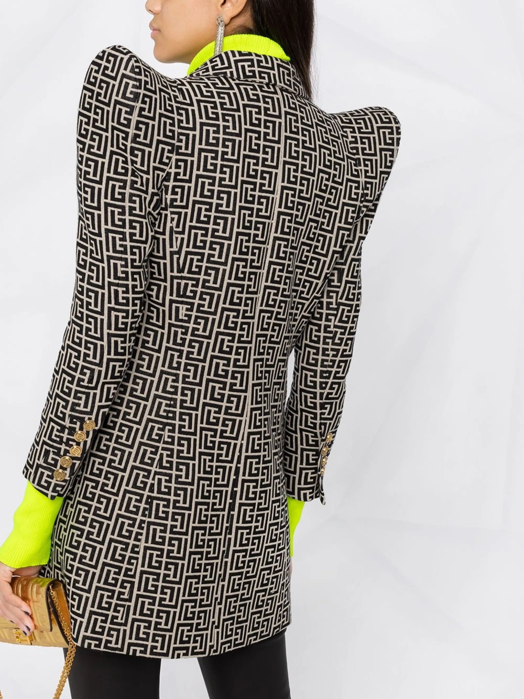 monogram-pattern wool blazer
