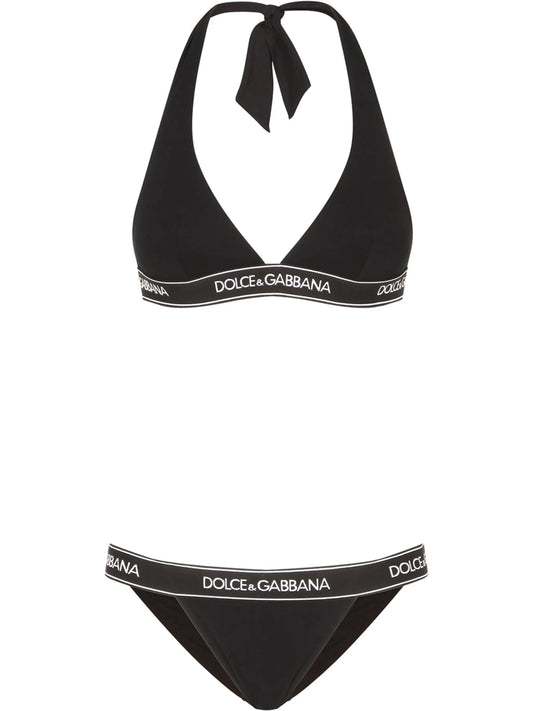 logo-tape halterneck bikini