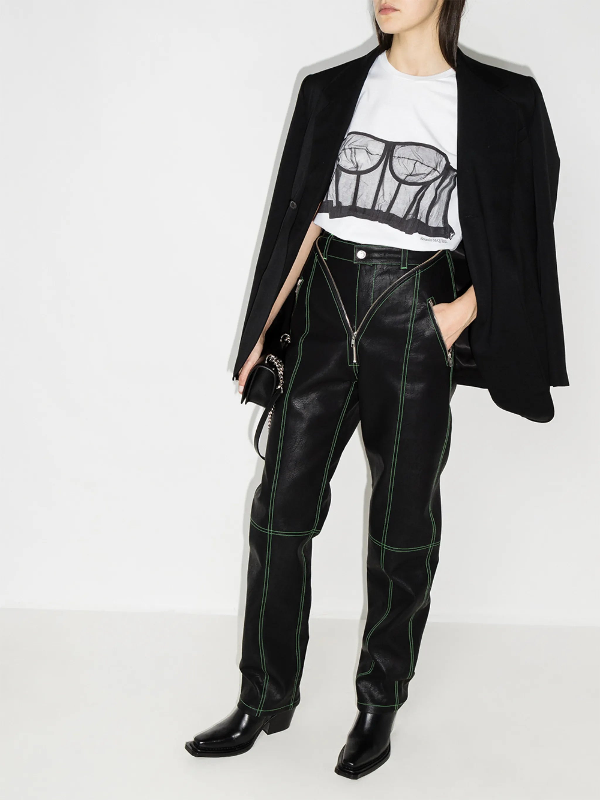 bustier-print crew-neck T-shirt