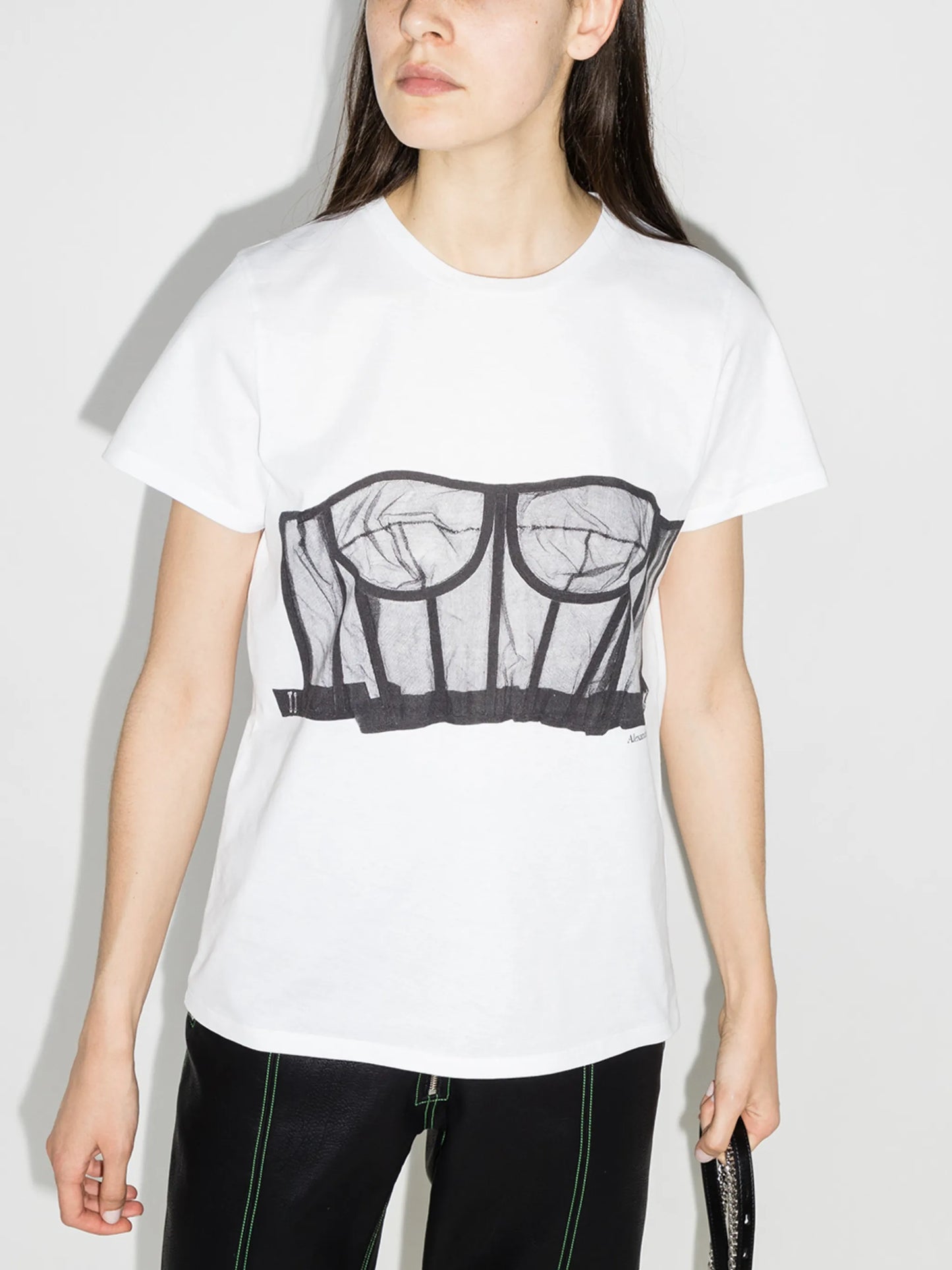 bustier-print crew-neck T-shirt