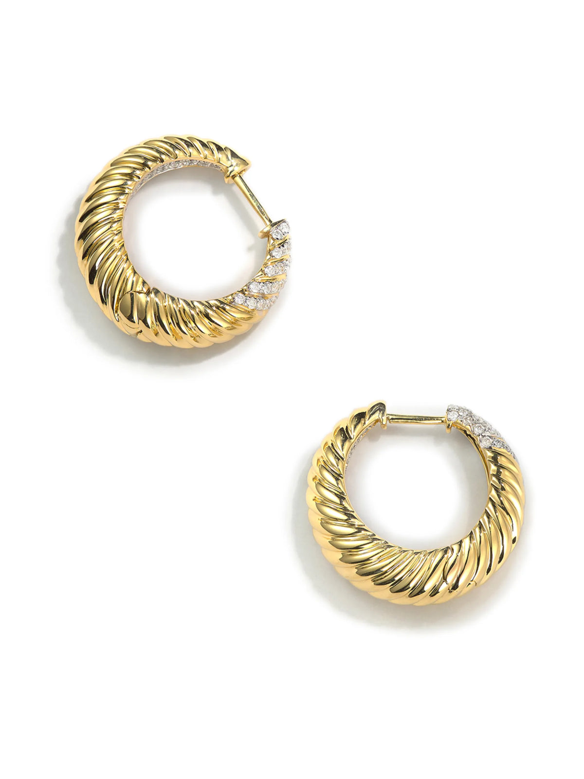 pair of gold diamond gadroon hoop earrings