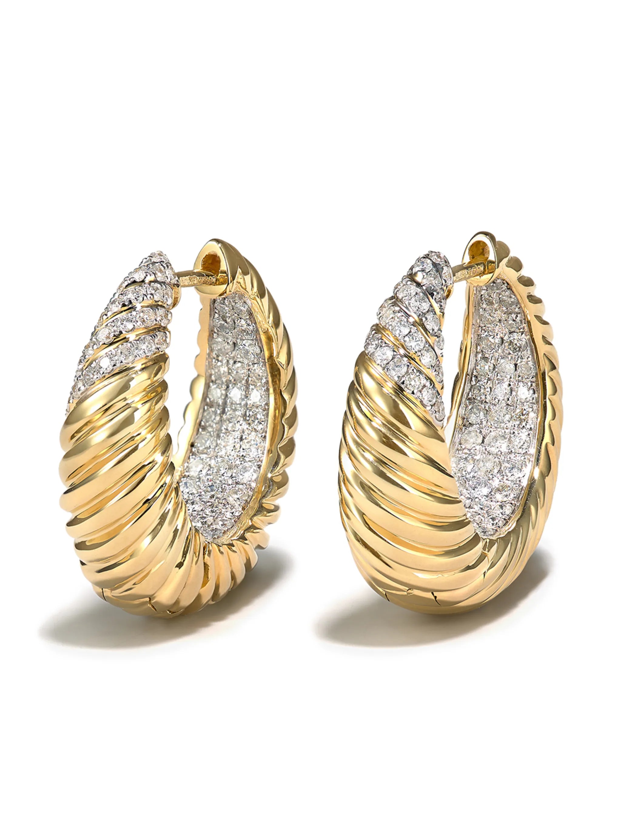 pair of gold diamond gadroon hoop earrings