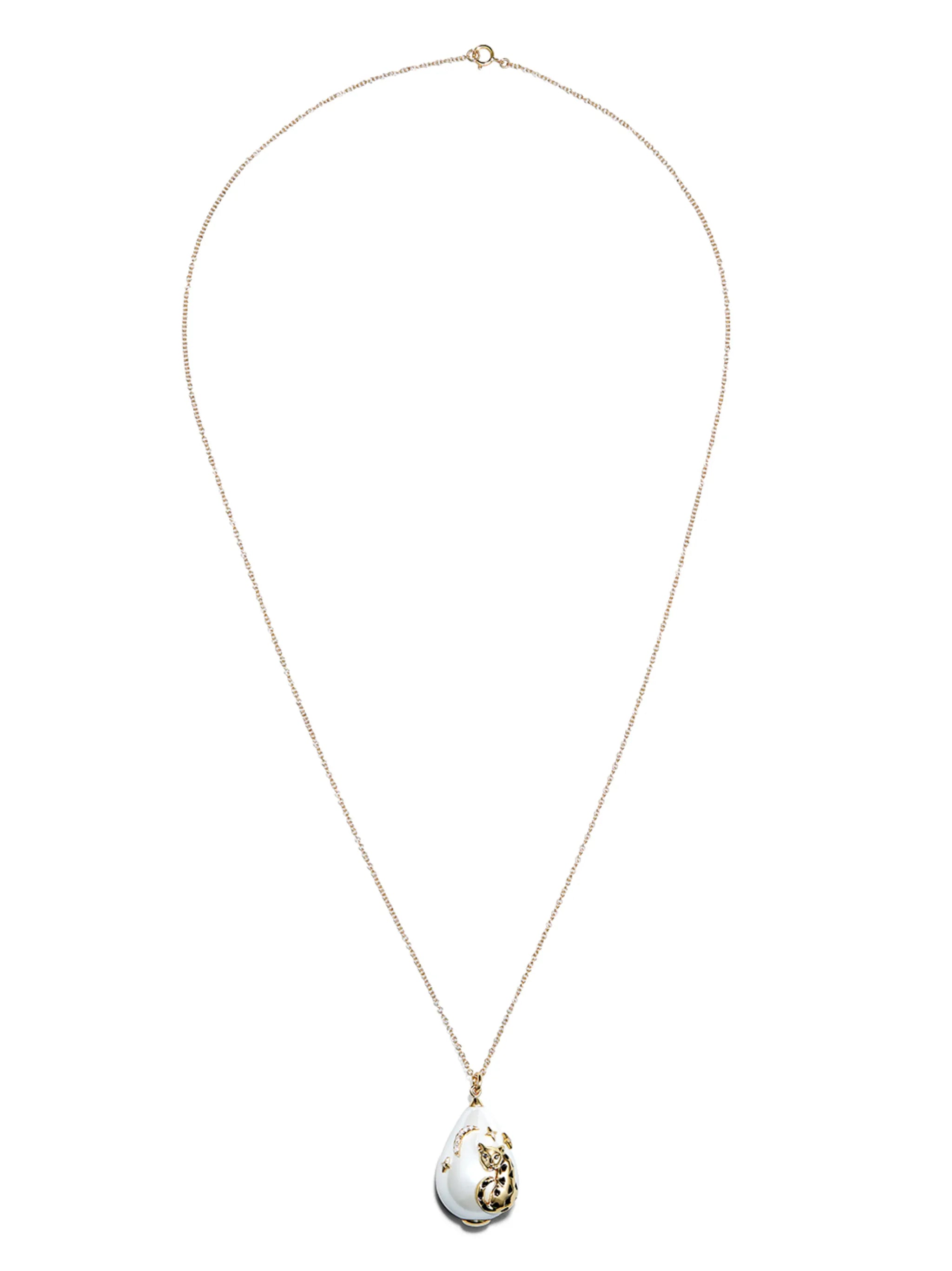 9kt leopard pearl detail pendant necklace