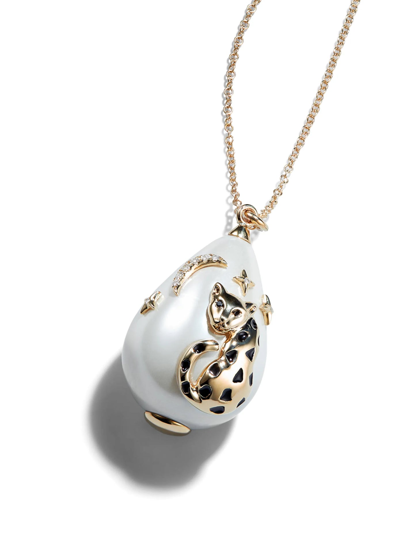 9kt leopard pearl detail pendant necklace