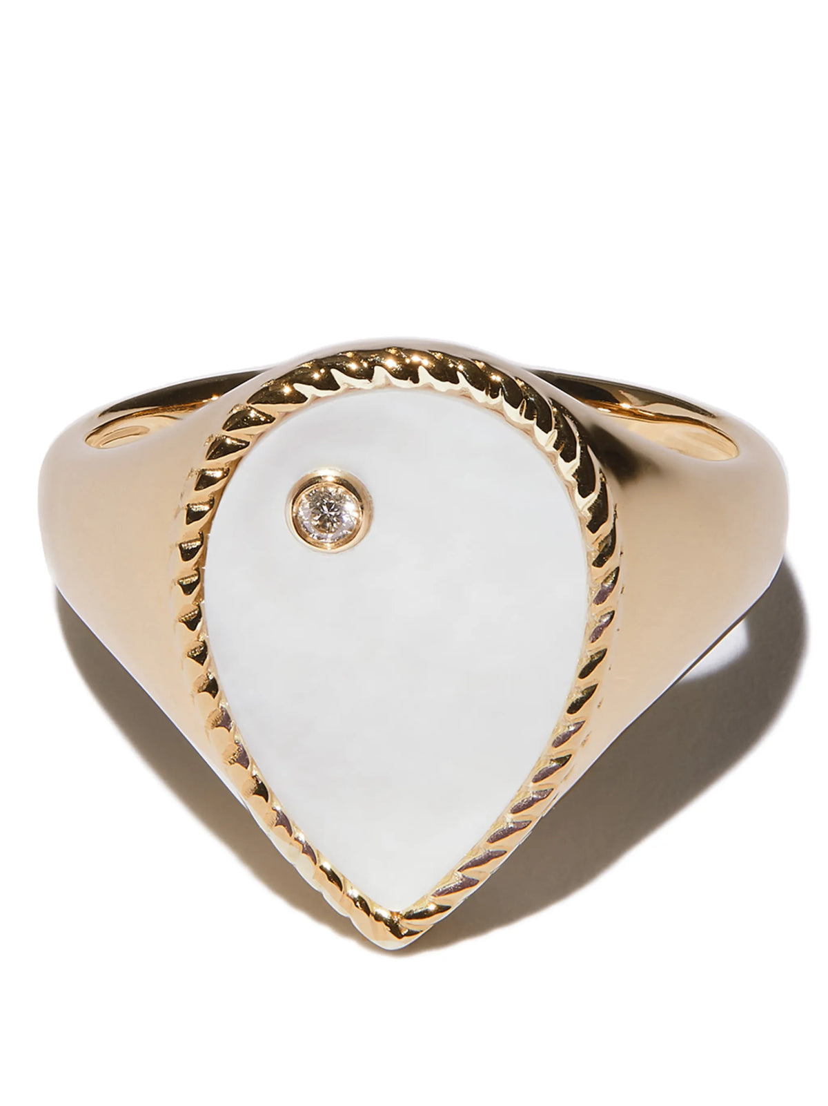 pear-shaped signet ring, mother-of-pearl, yellow gold