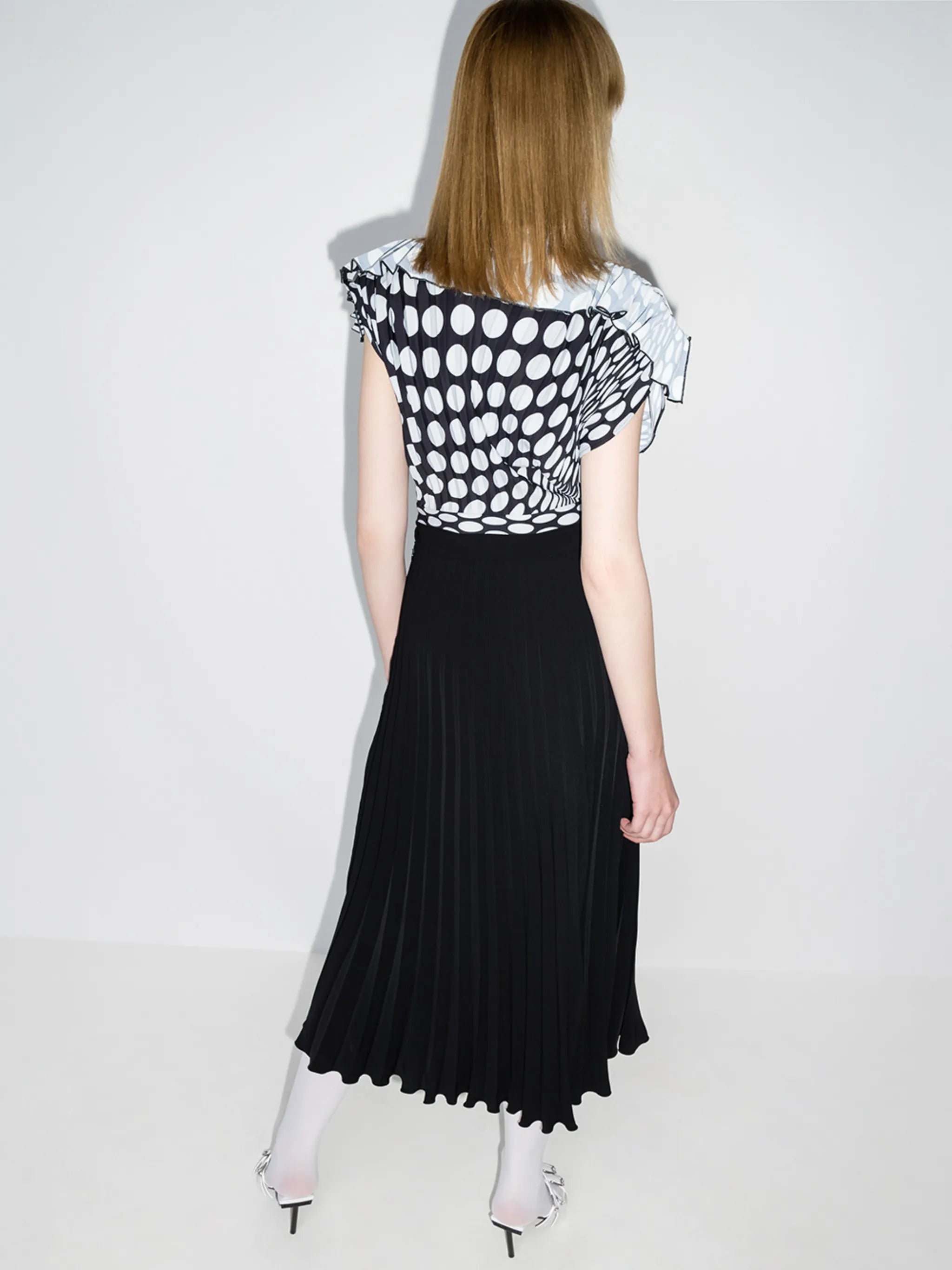 polka dot pleated midi dress