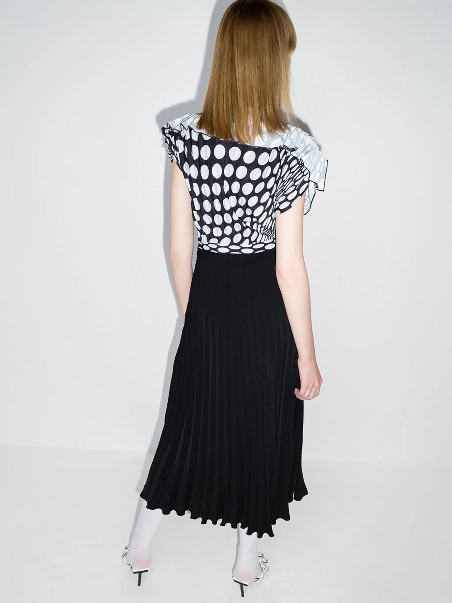 polka dot pleated midi dress