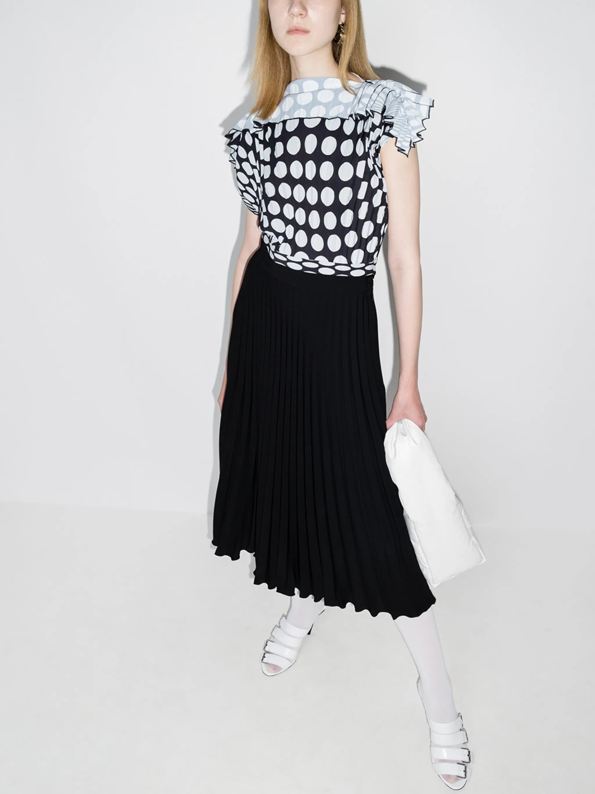 polka dot pleated midi dress