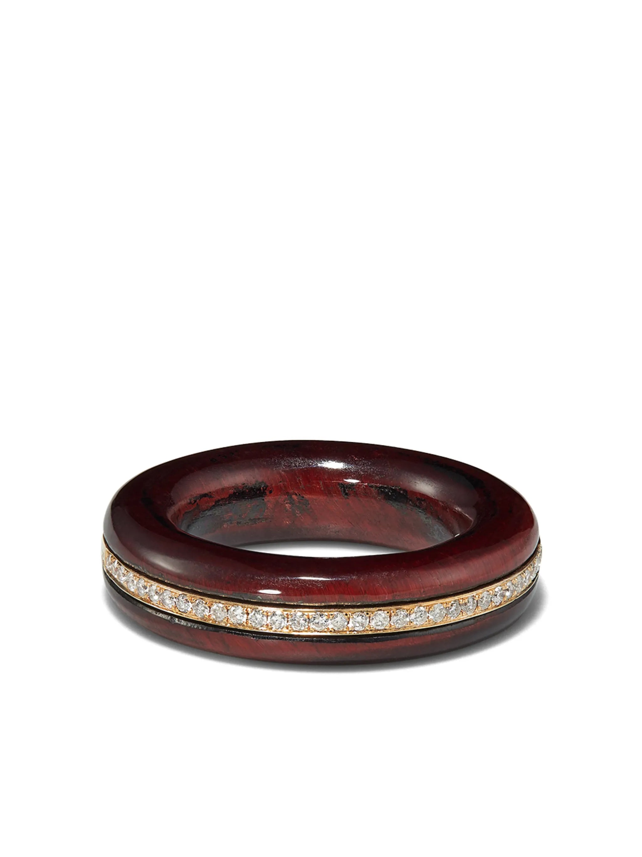 14kt yellow gold tiger eye diamond ring