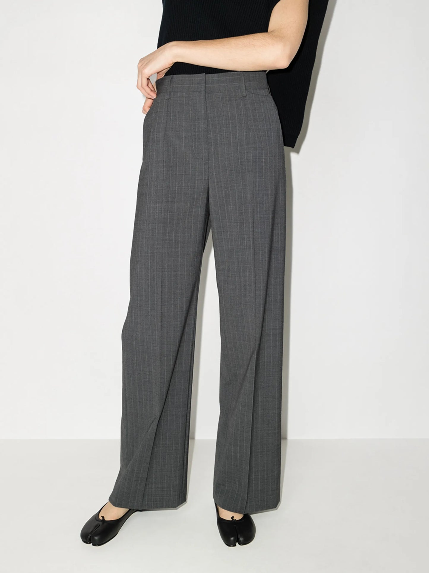 high-waisted pinstripe trousers