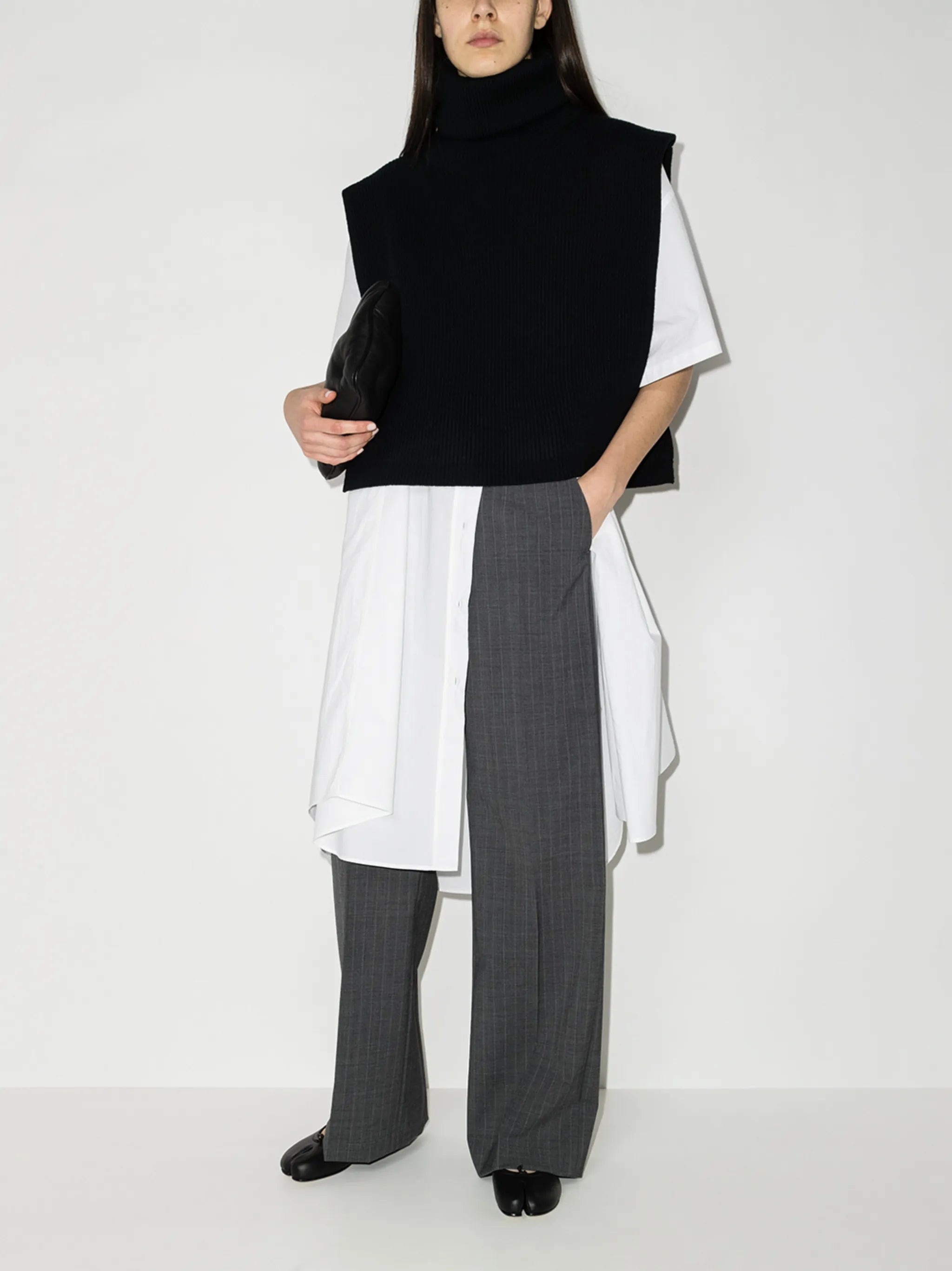 high-waisted pinstripe trousers