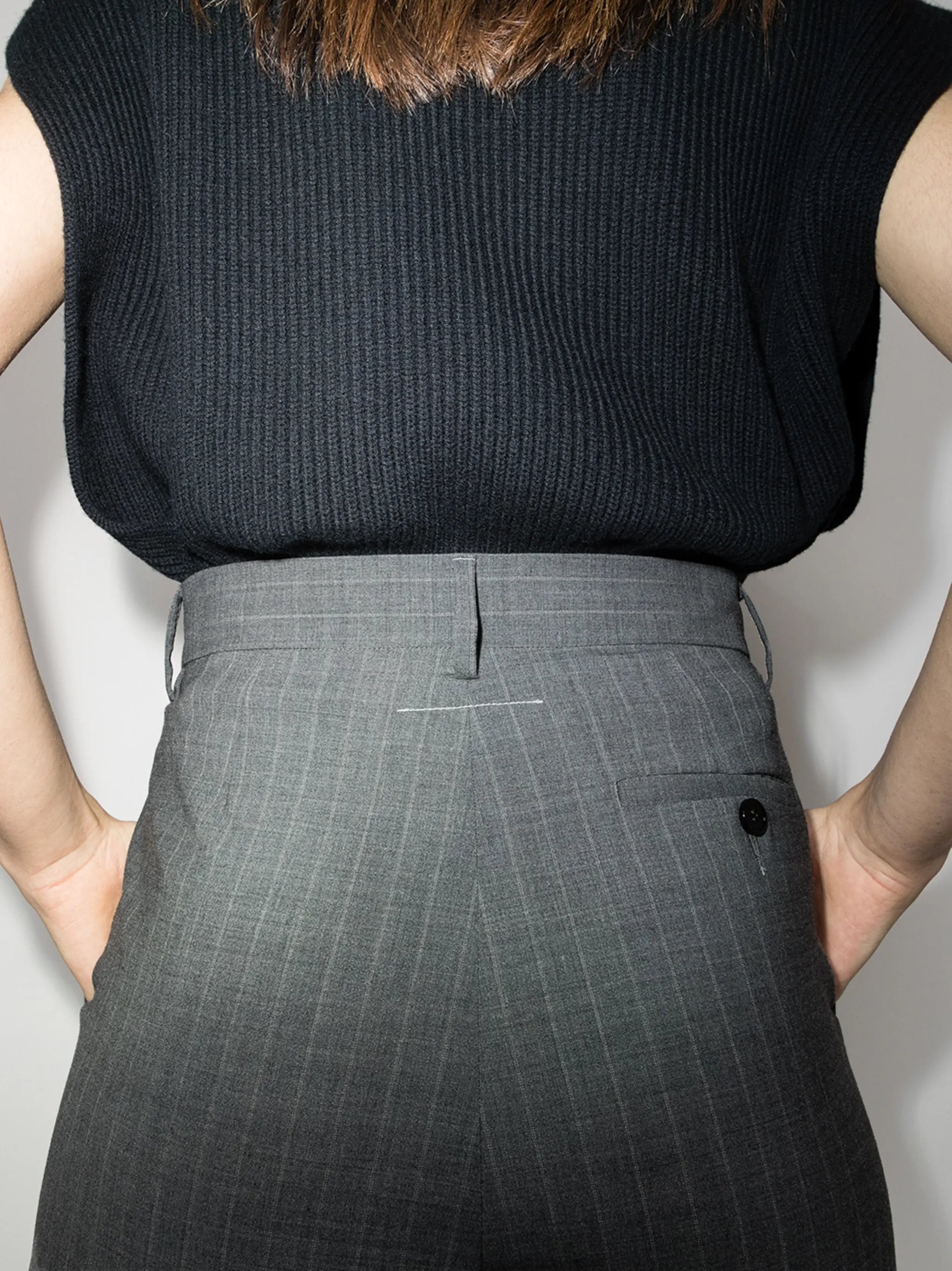 high-waisted pinstripe trousers