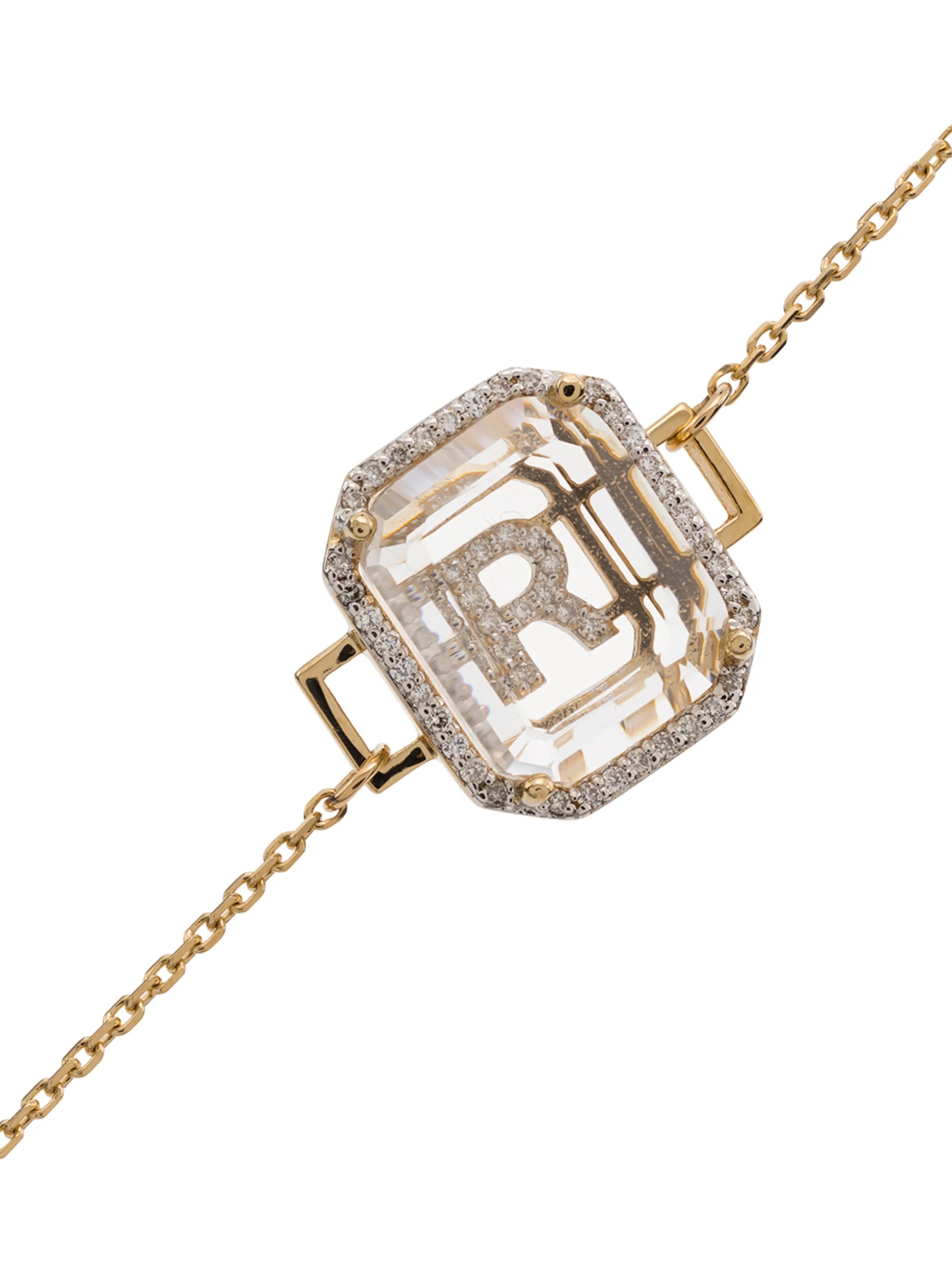 14kt yellow gold R initial diamond bracelet