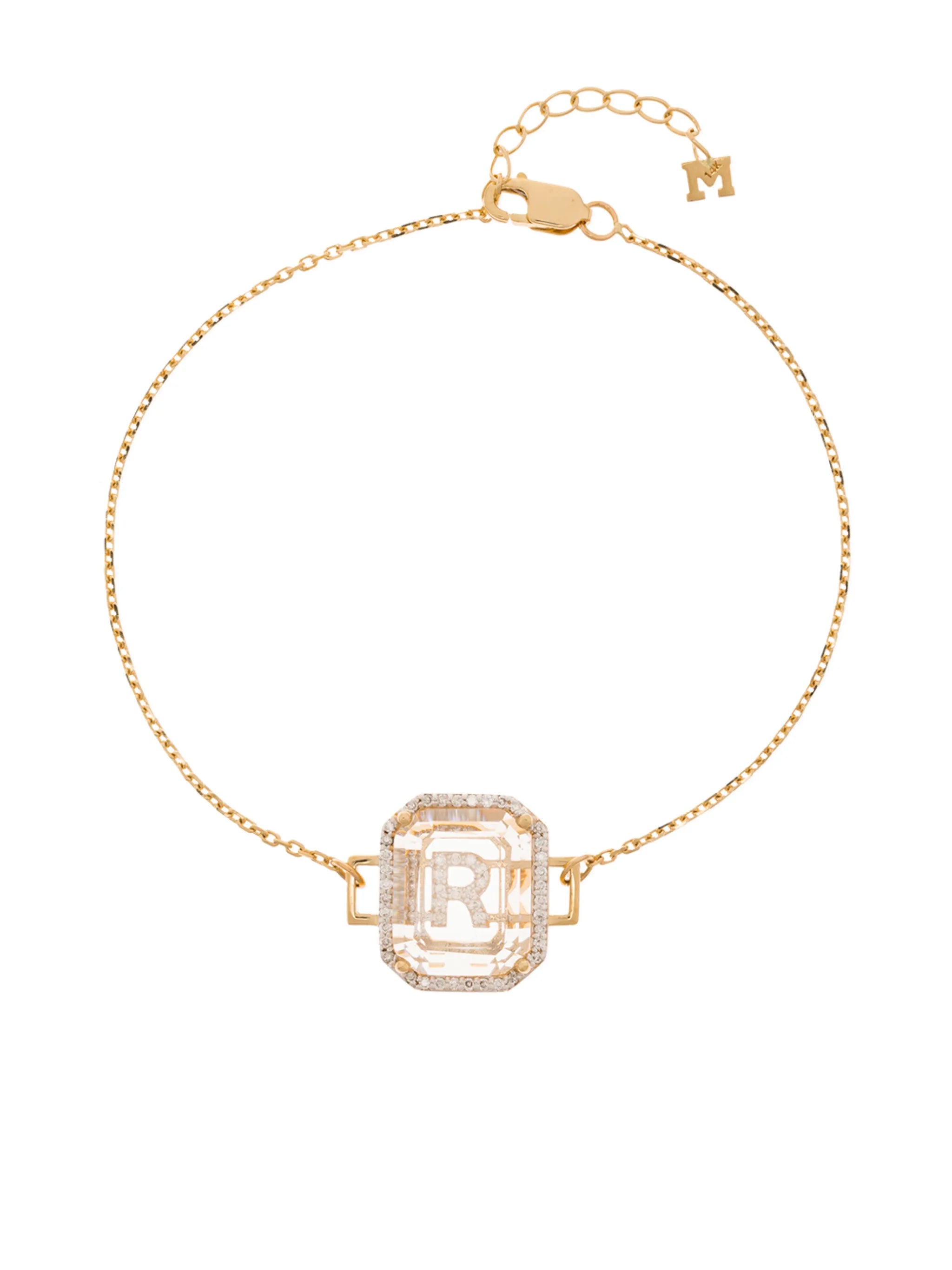 14kt yellow gold R initial diamond bracelet