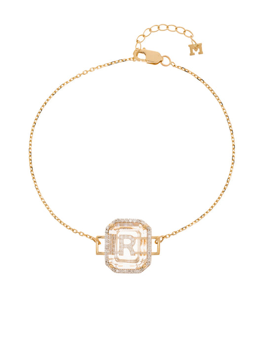 14kt yellow gold R initial diamond bracelet
