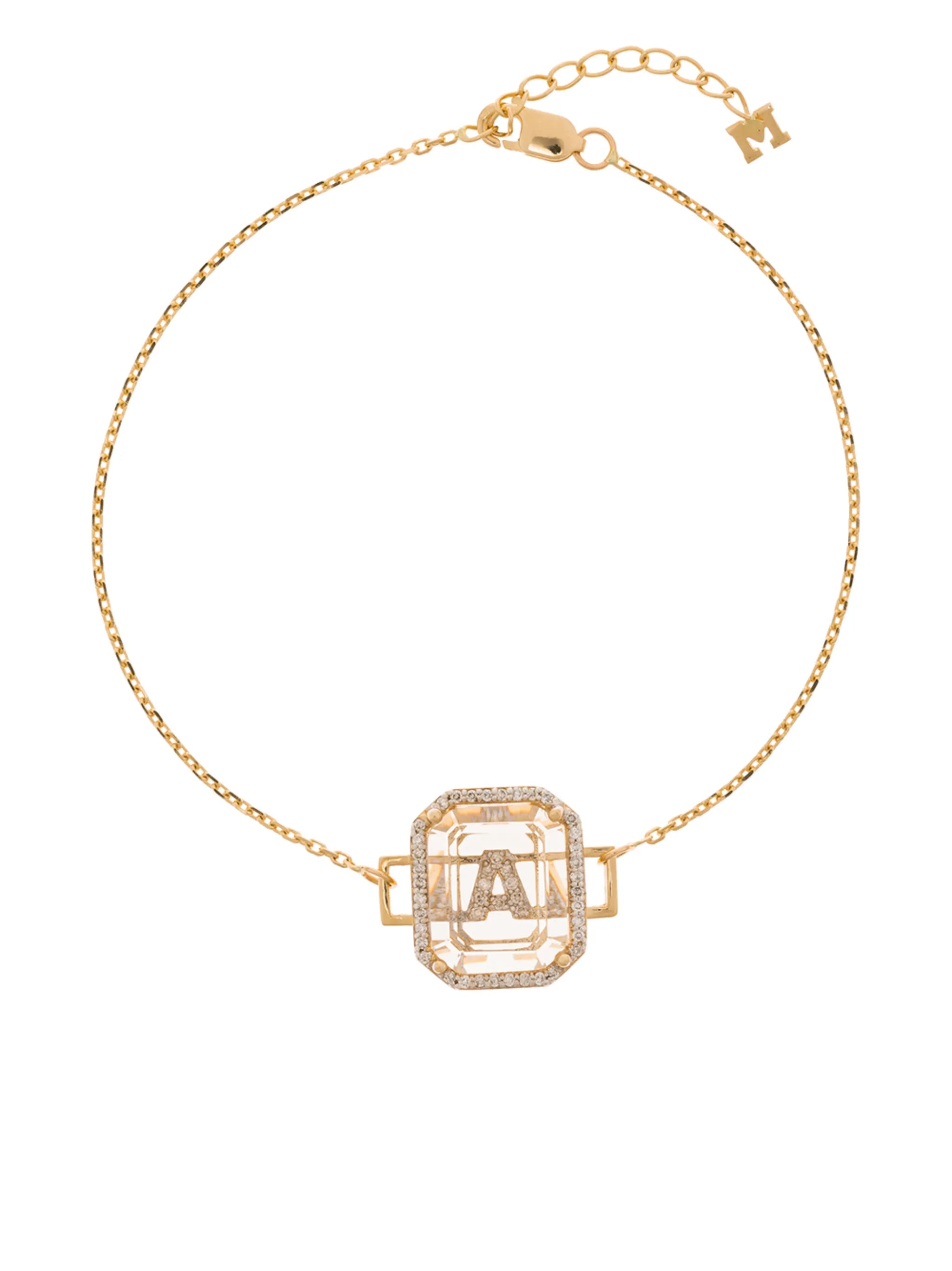 14kt yellow gold A initial diamond bracelet