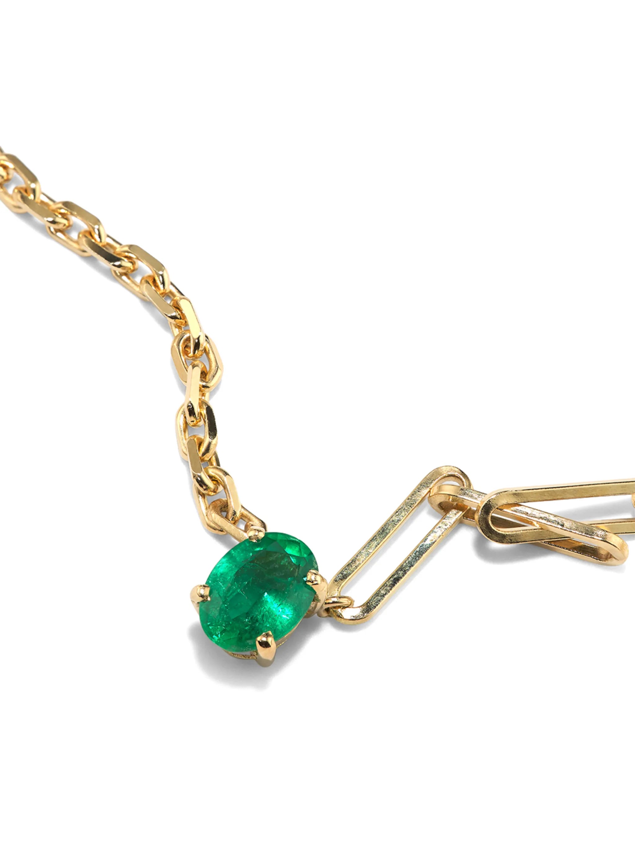 Emerald solitaire necklace in yellow gold