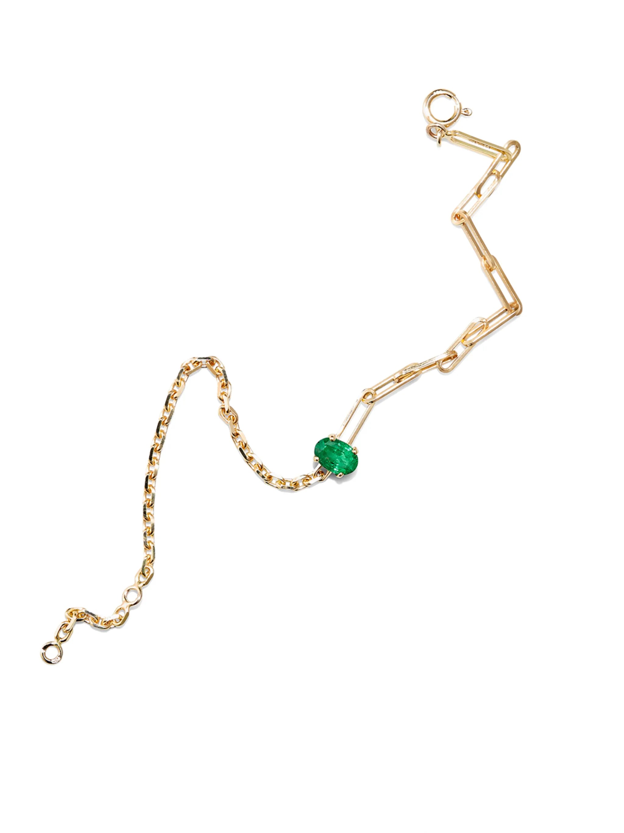 emerald solitaire bracelet in yellow gold