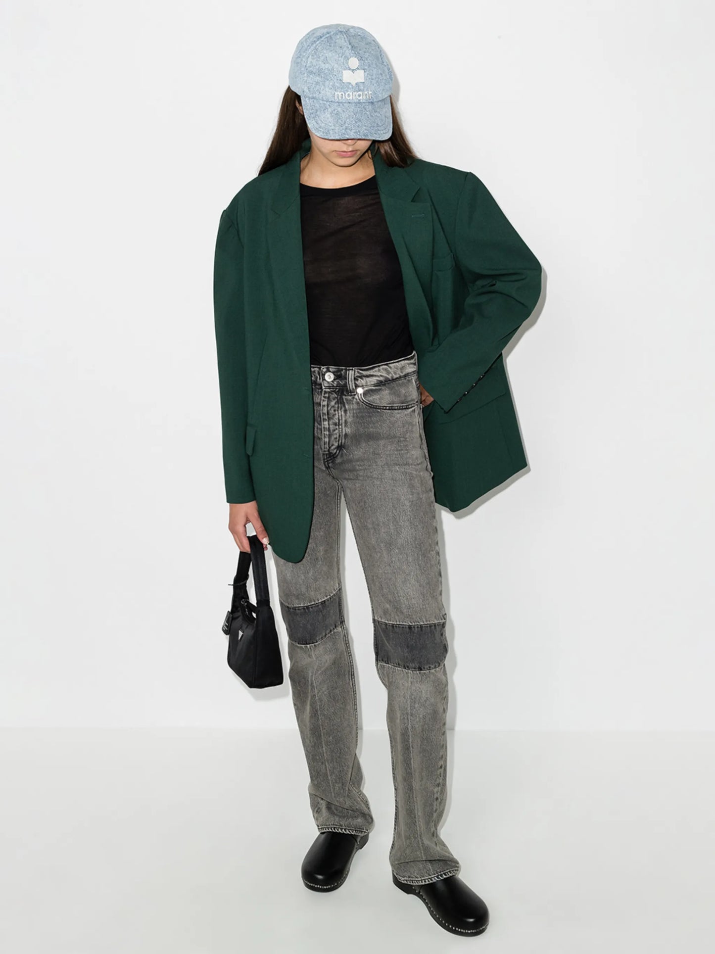 high-waisted straight-leg jeans