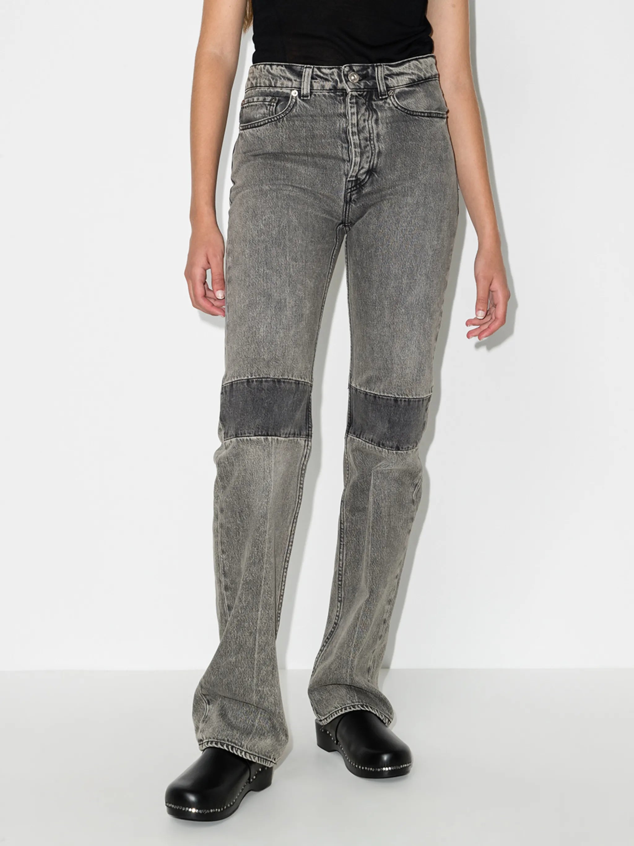 high-waisted straight-leg jeans