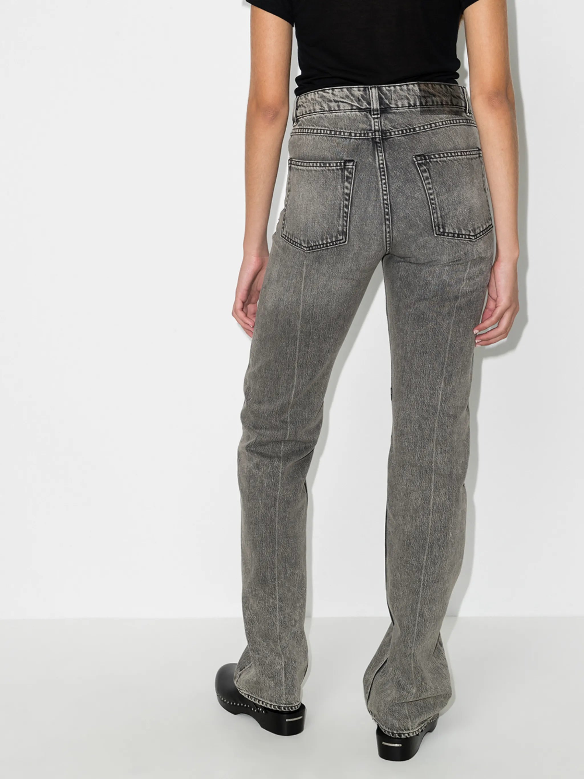 high-waisted straight-leg jeans