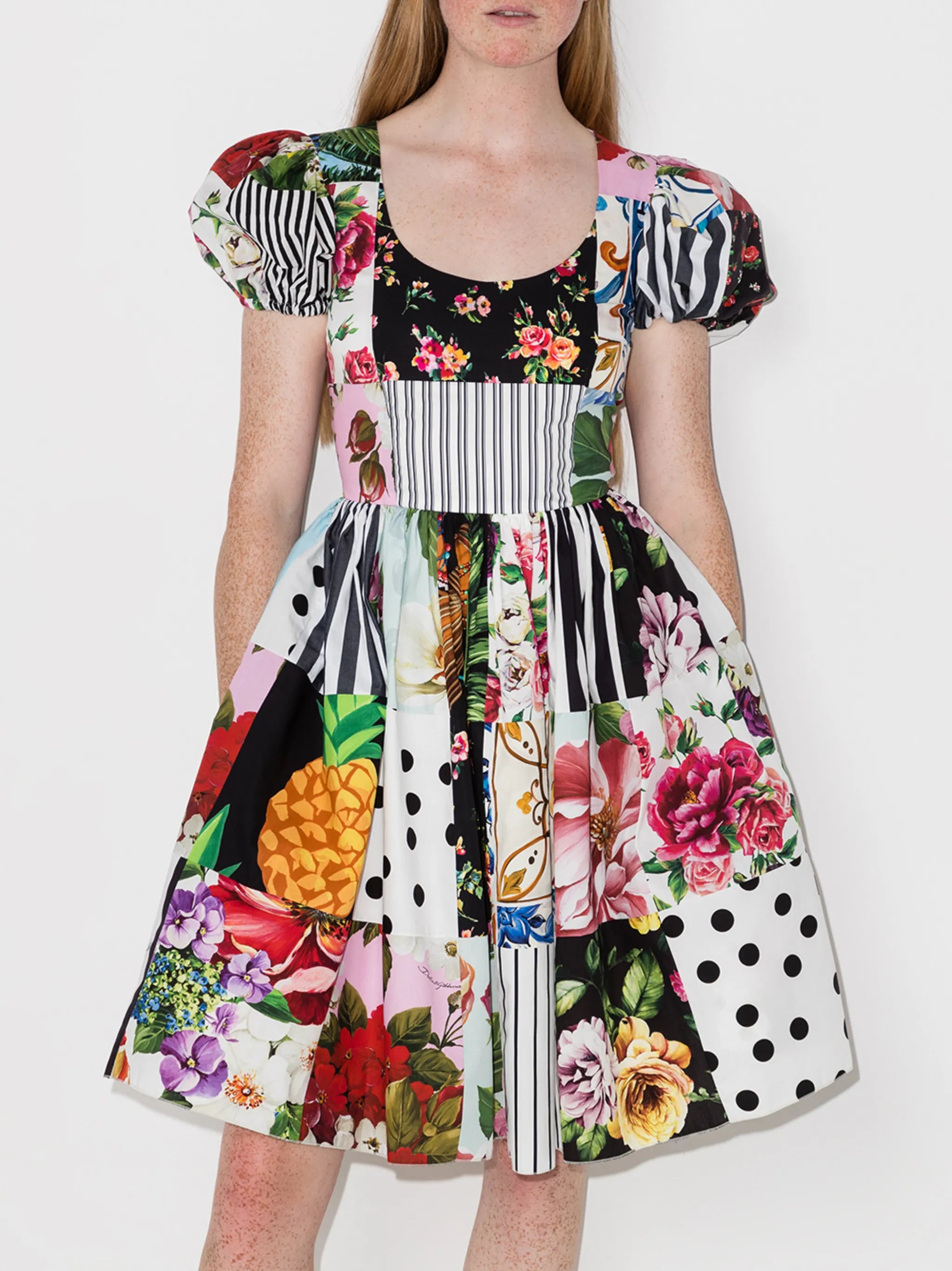 patchwork short-sleeve minidress