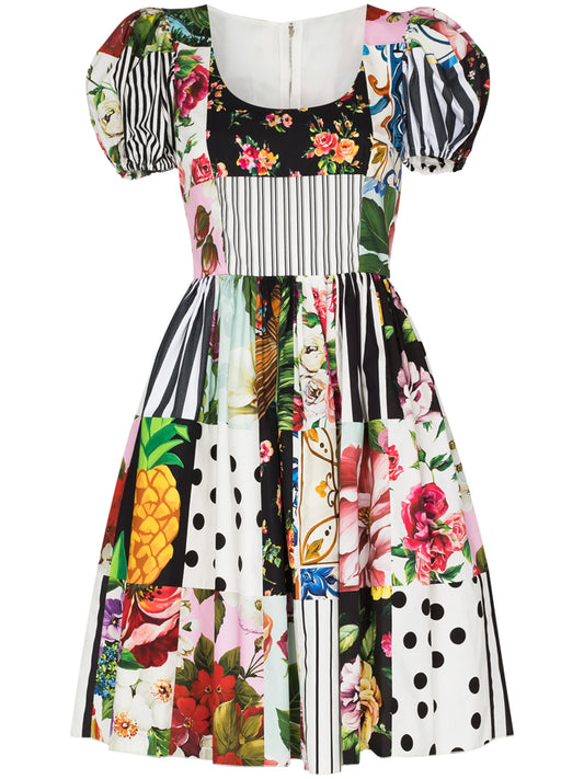 patchwork short-sleeve minidress
